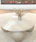 3 Ball Round Travertine Coffee Table