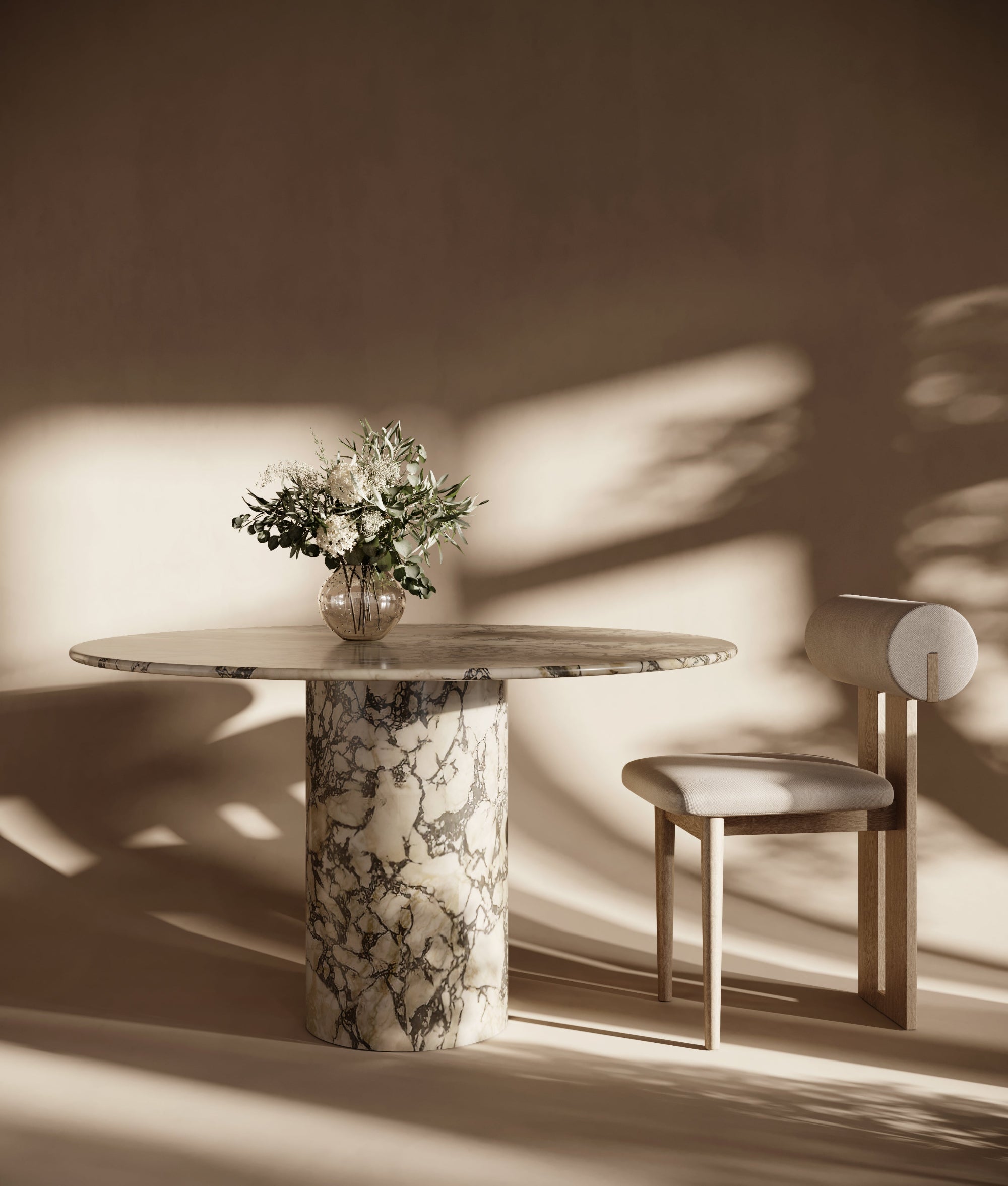 Calacatta Viola Marble Round Dining Table - Cylindrical Leg