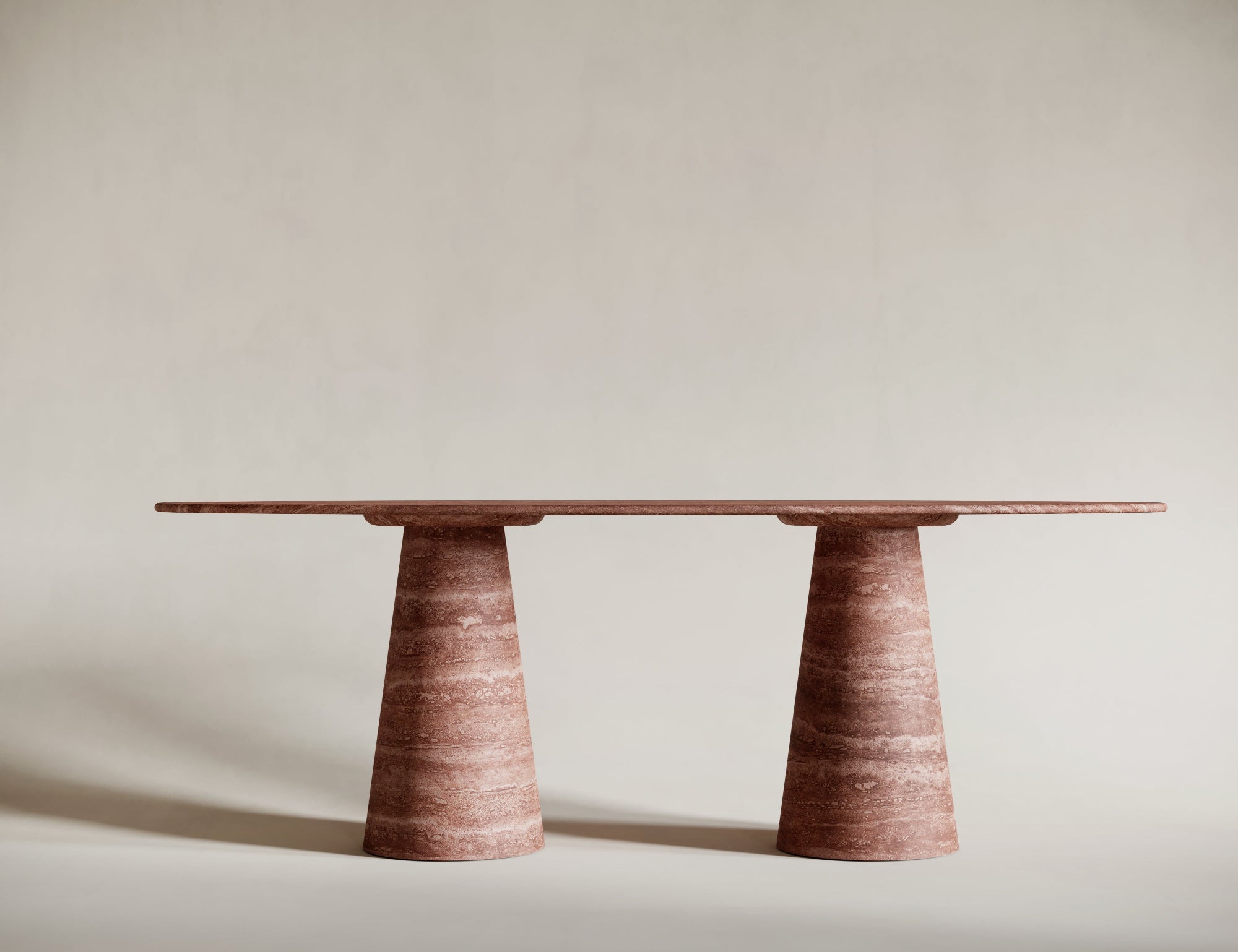 Ellipse Red Travertine Dining Table - Conical Leg