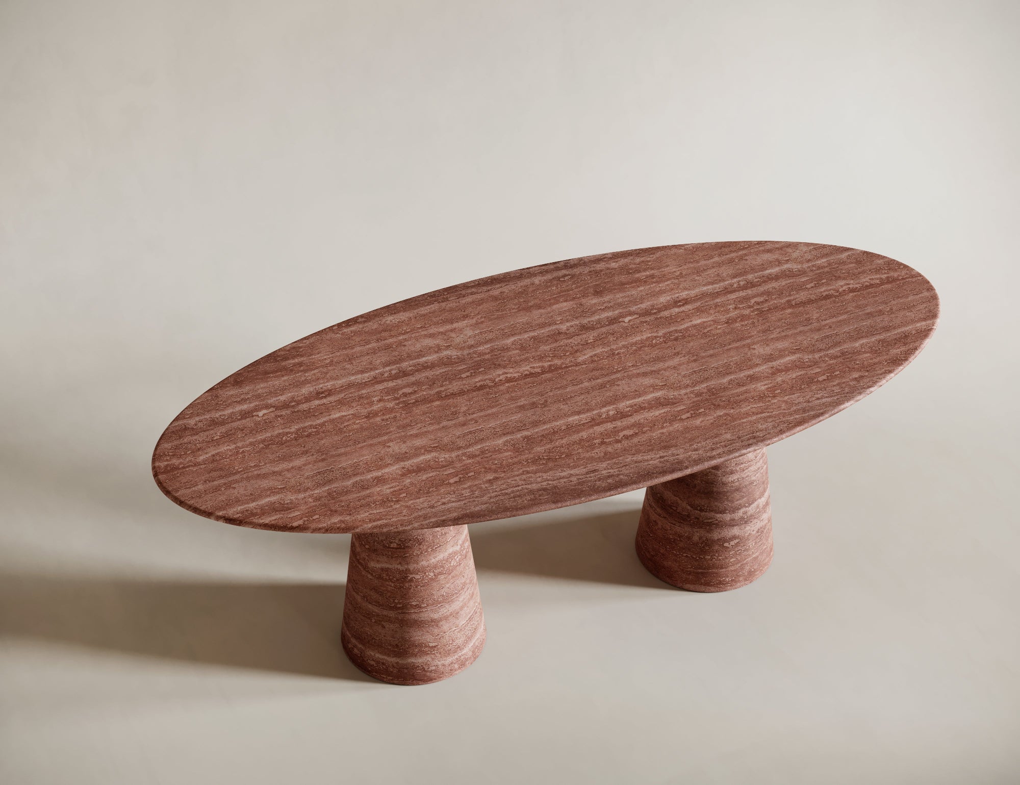 Ellipse Red Travertine Dining Table - Conical Leg