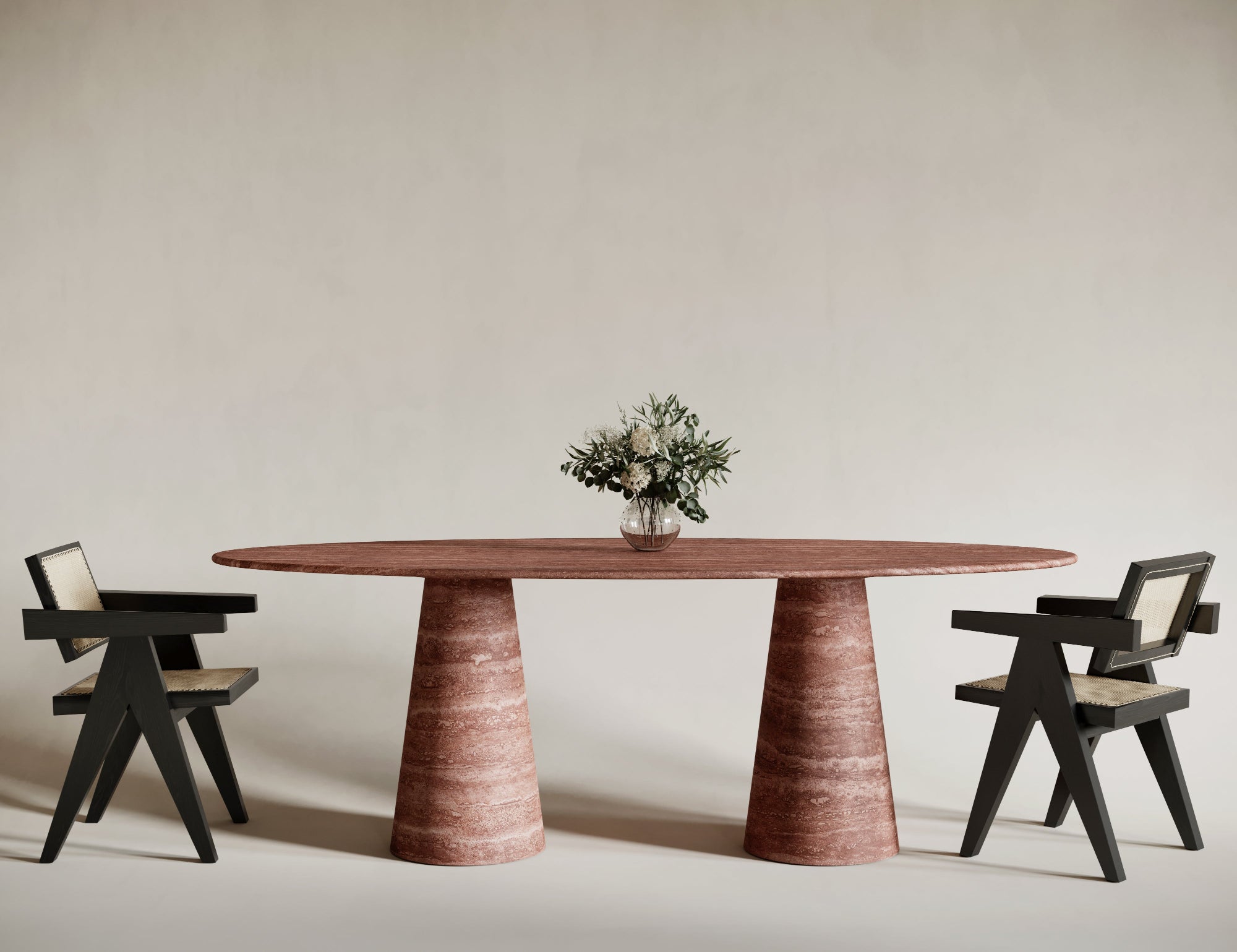 Ellipse Red Travertine Dining Table - Conical Leg