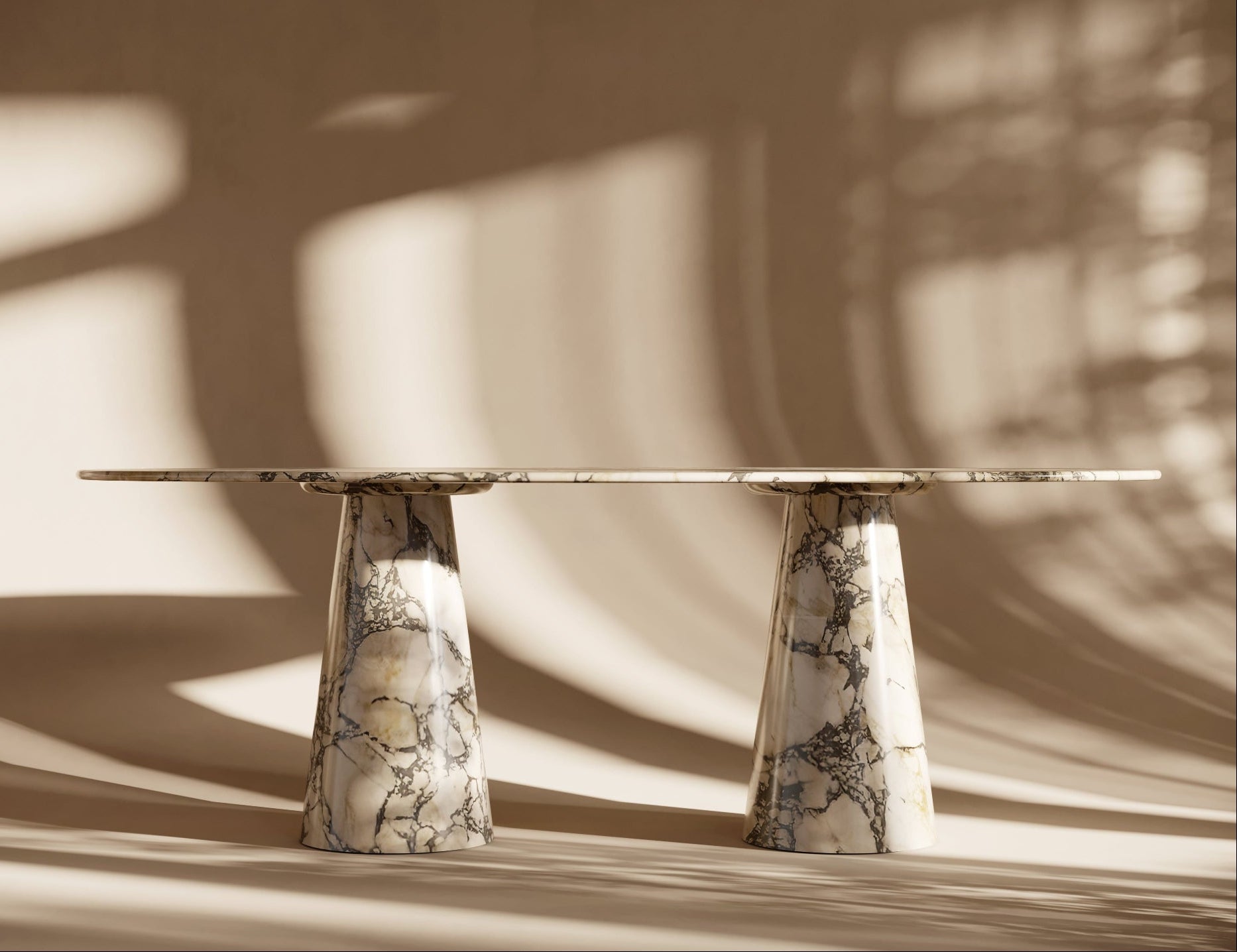 Calacatta Viola Marble Ellipse Dining Table - Conical Leg