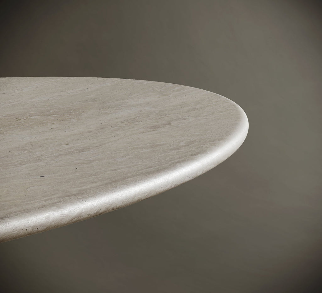Ellipse Travertine Dining Table - Cylindrical Central Leg