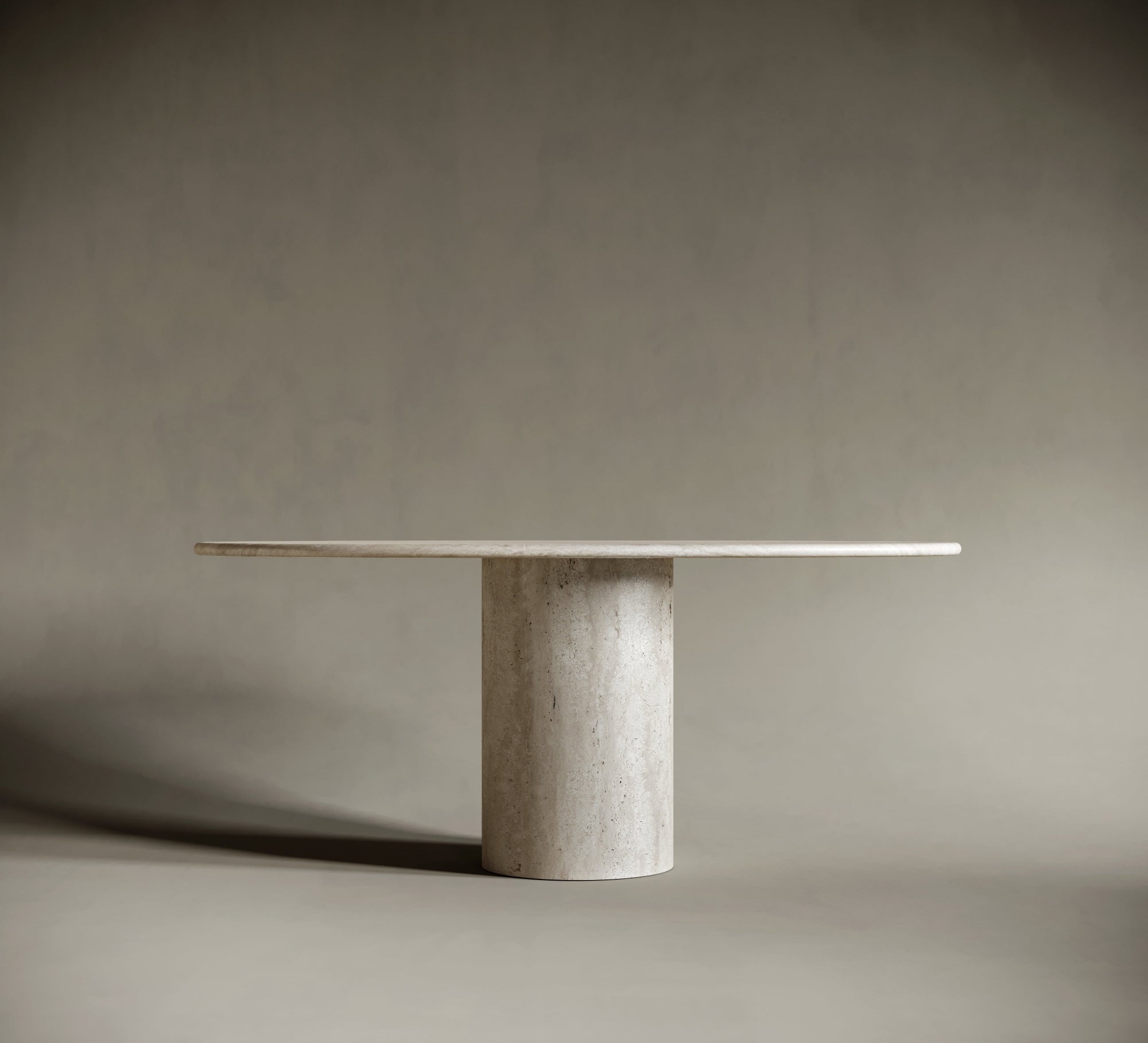 Ellipse Travertine Dining Table - Cylindrical Central Leg