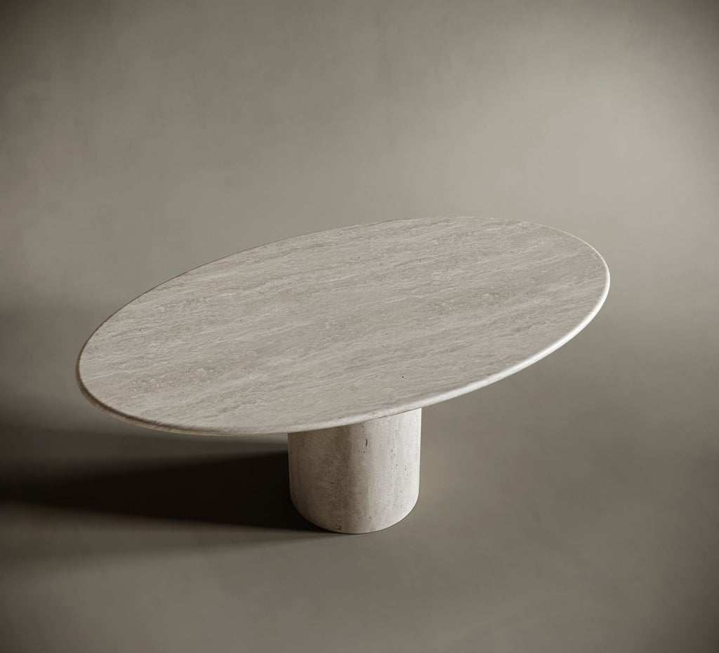 Ellipse Travertine Dining Table - Cylindrical Central Leg