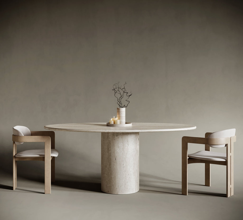 Ellipse Travertine Dining Table - Cylindrical Central Leg