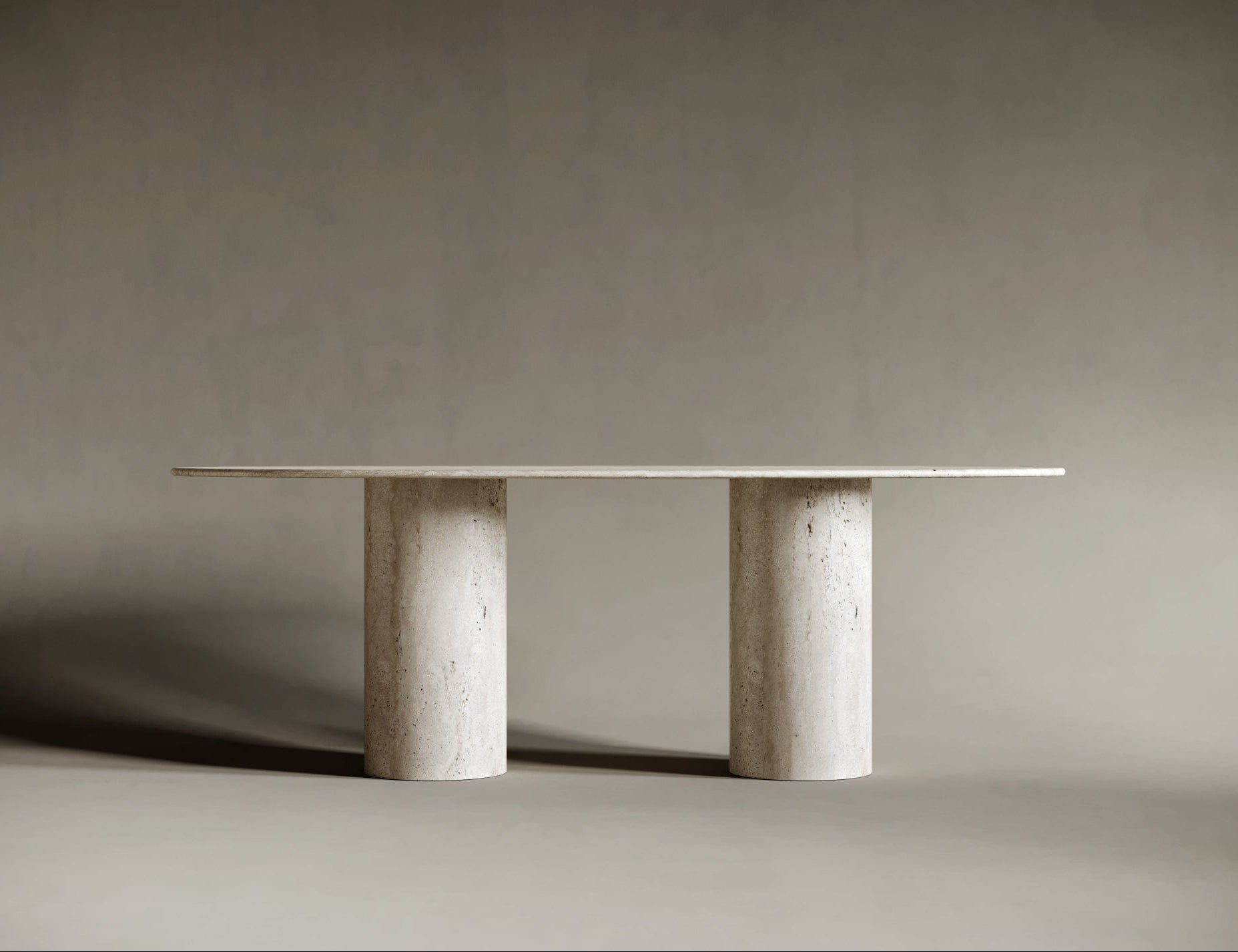 Ellipse Travertine Dining Table - Cylindrical Legs | Ready to Ship