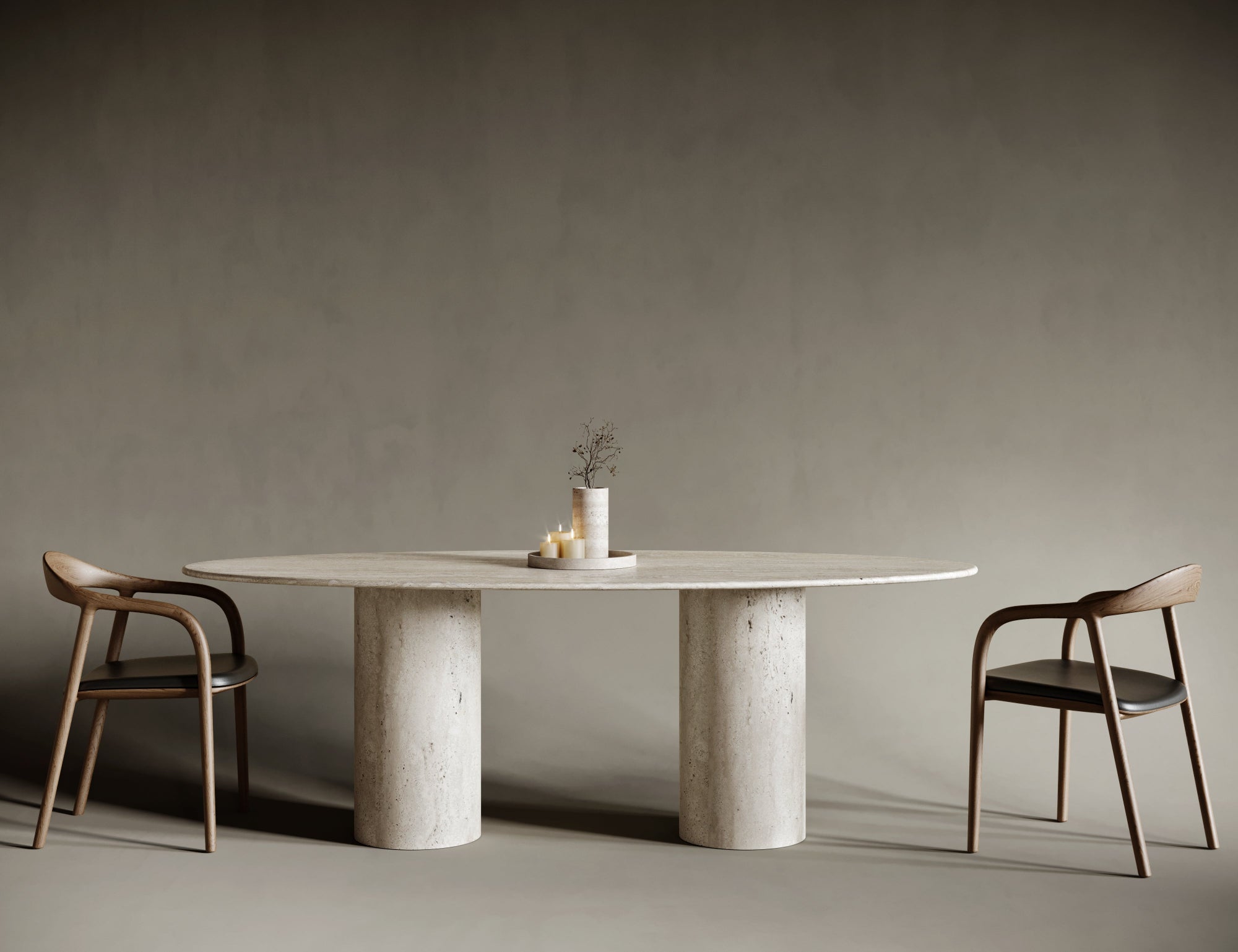 Ellipse Travertine Dining Table - Cylindrical Legs