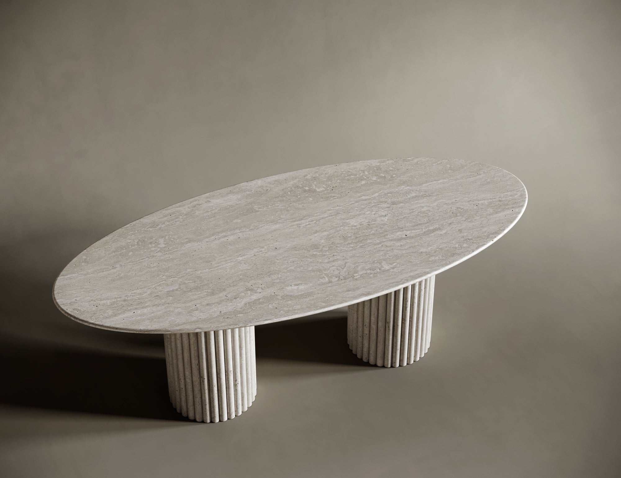 Ellipse Travertine Dining Table - Fluted Legs