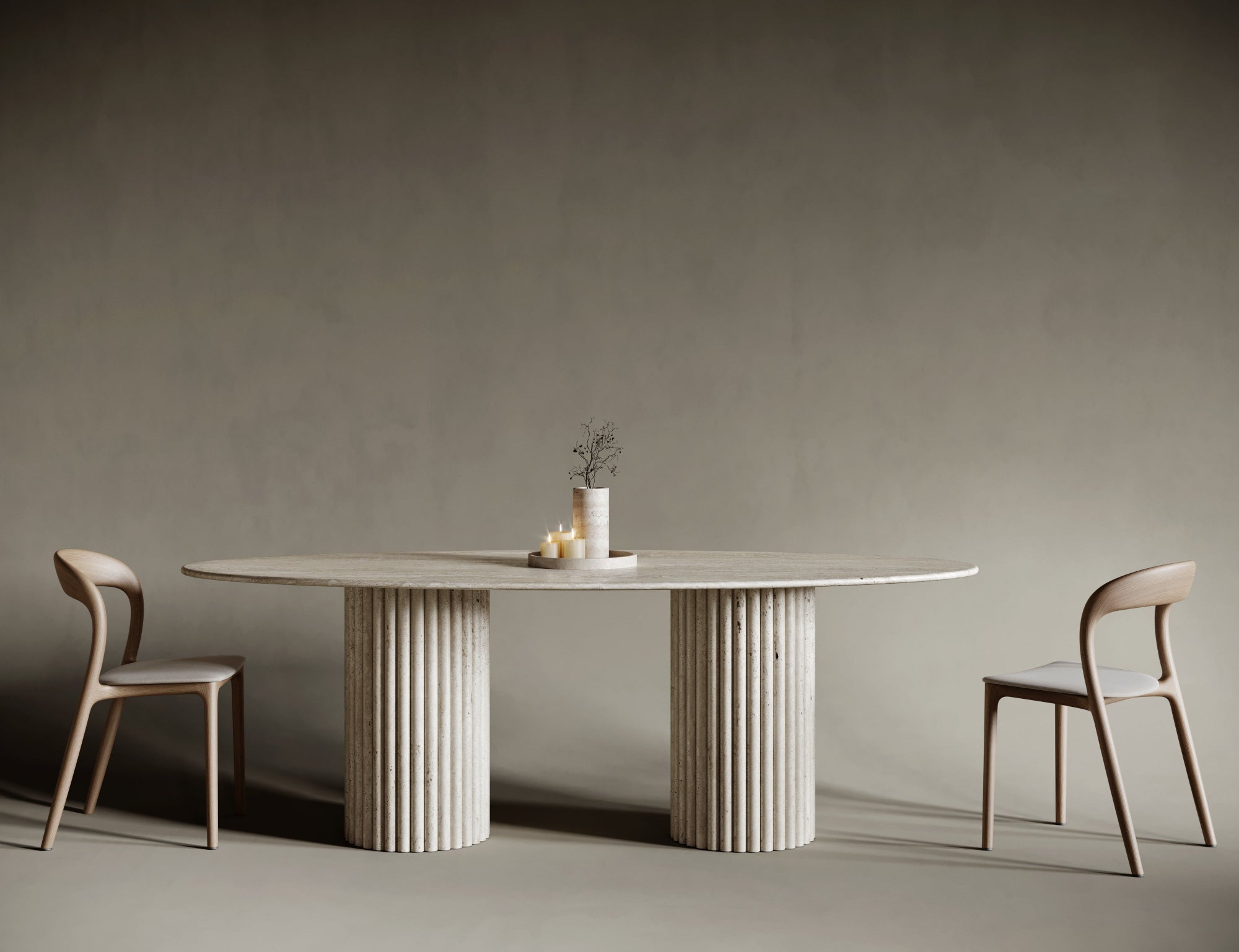 Ellipse Travertine Dining Table - Fluted Legs