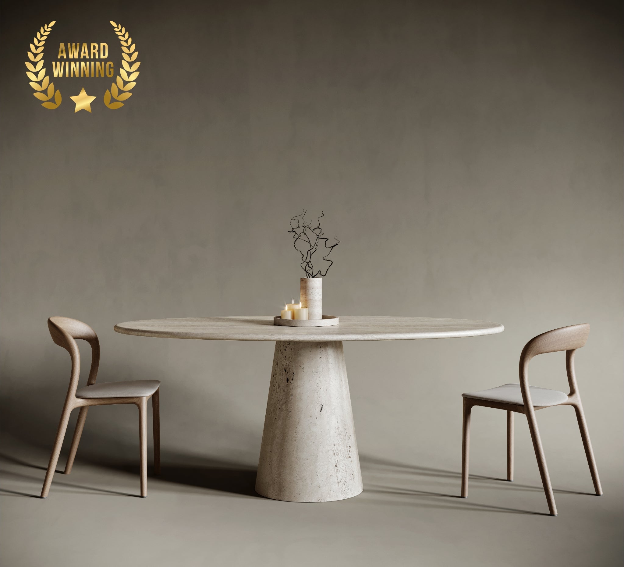 MONOS Ellipse Travertine Dining Table - Conical Leg | Ready to Ship