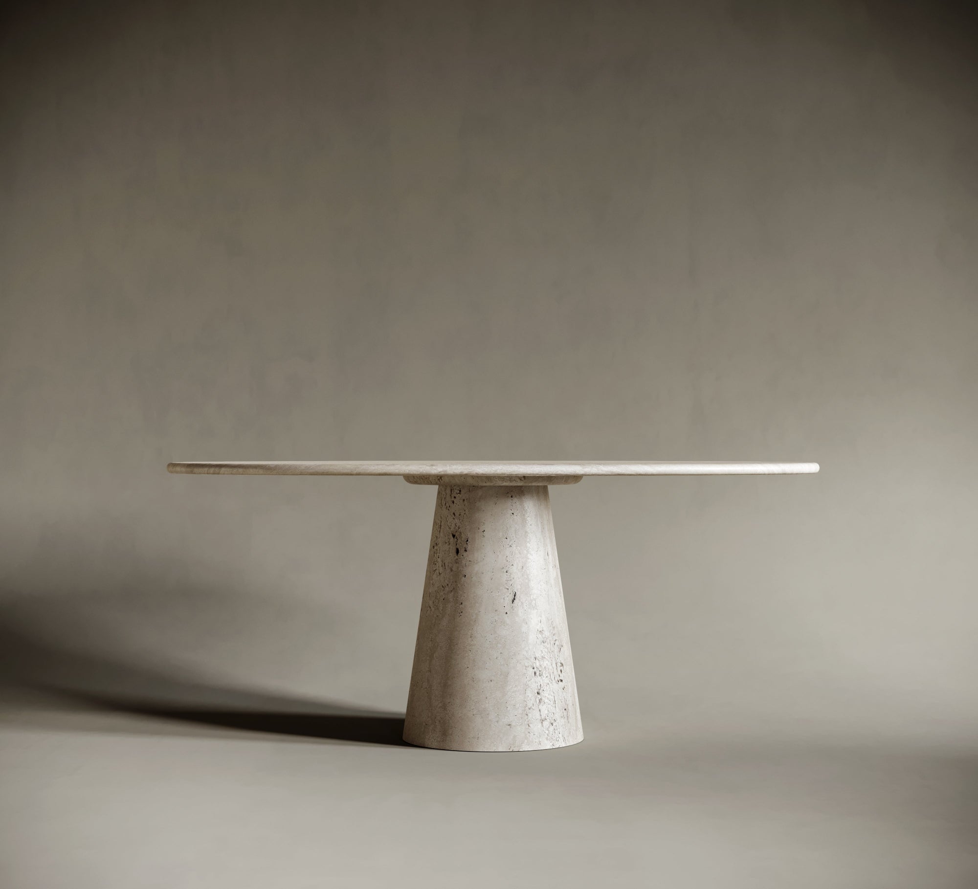 Monos Ellipse Travertine Dining Table - Conical Central Leg