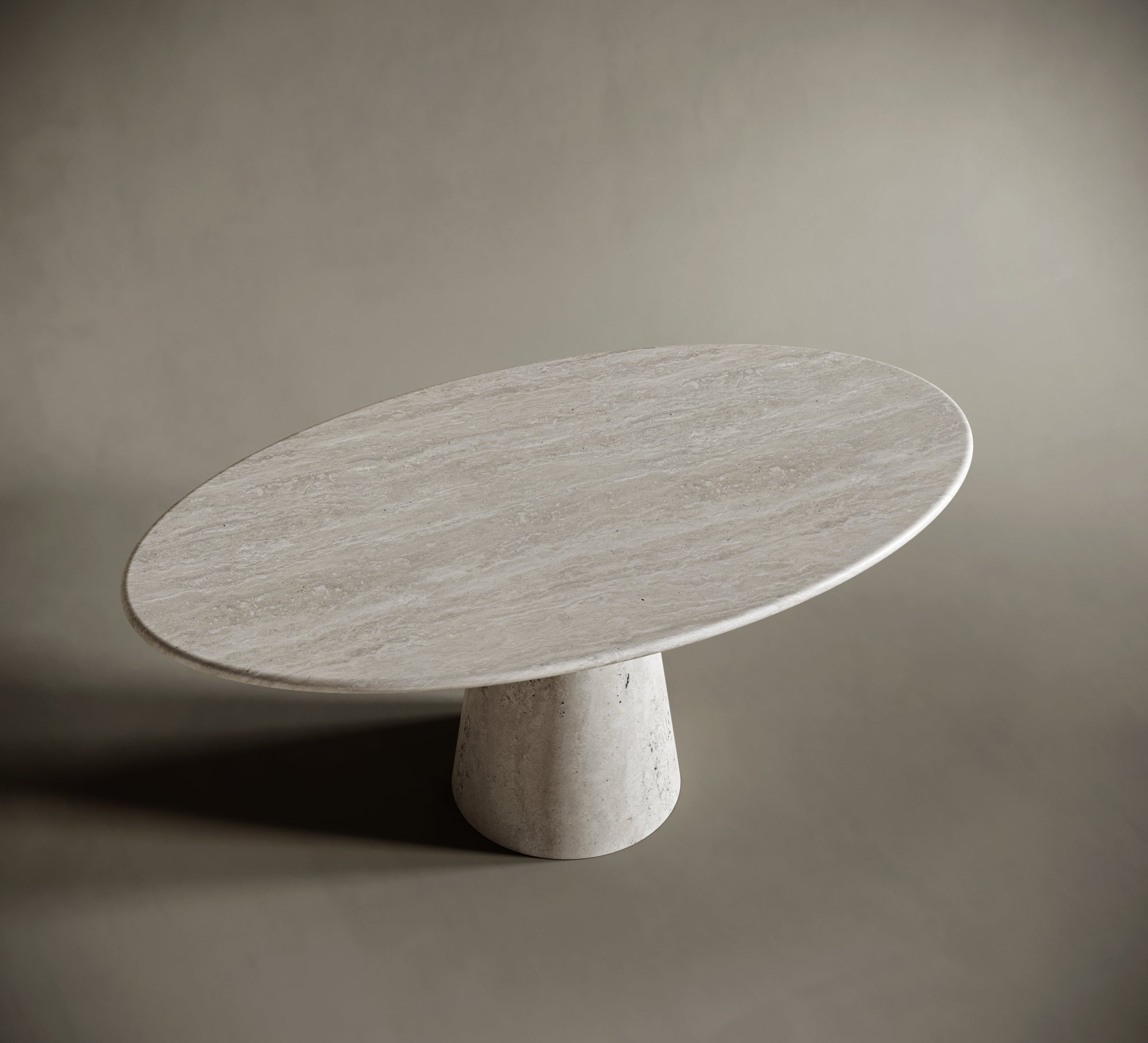 MONOS Ellipse Travertine Dining Table - Conical Leg | Ready to Ship