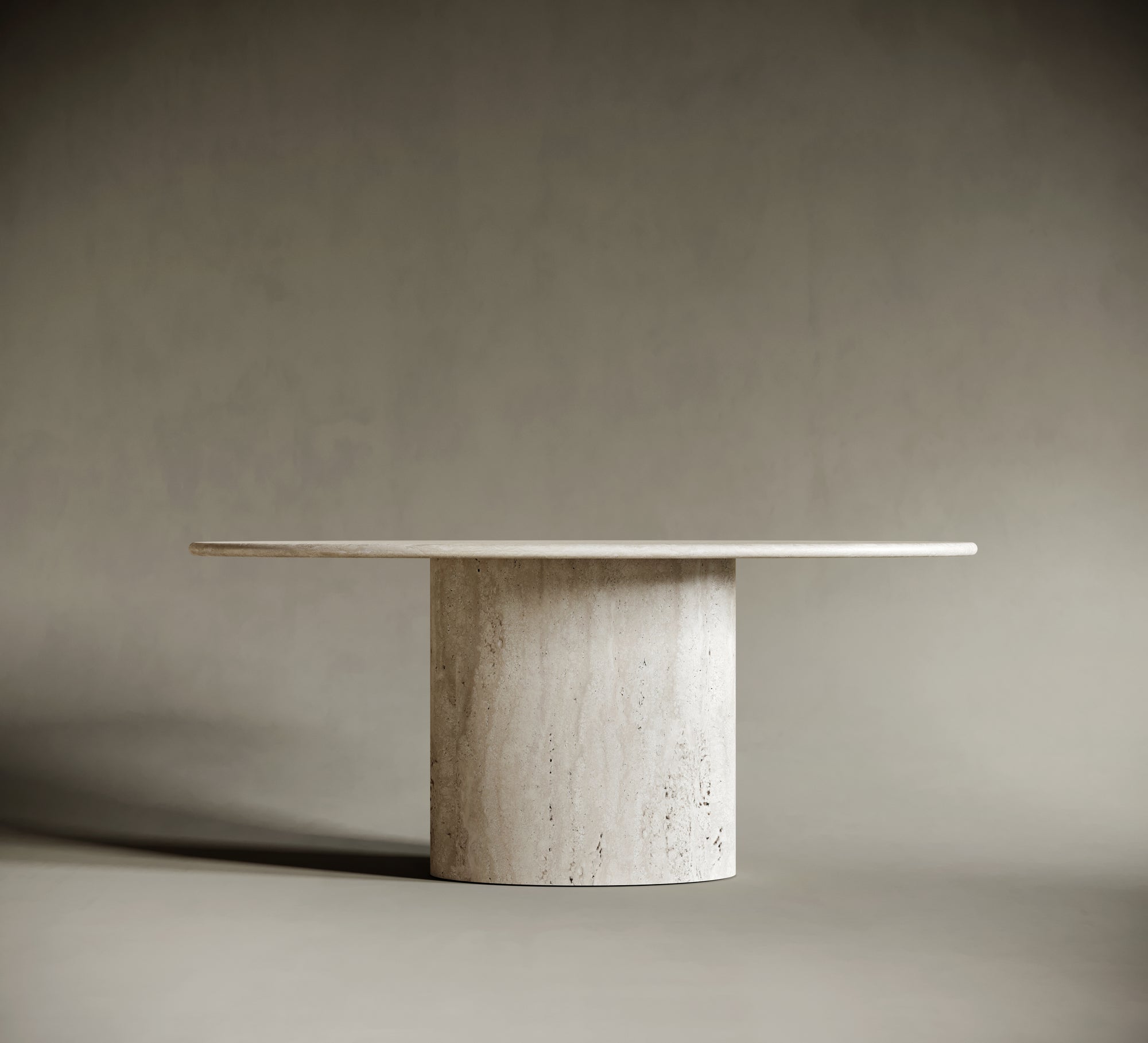 Ellipse Travertine Dining Table - Elliptical Block Leg