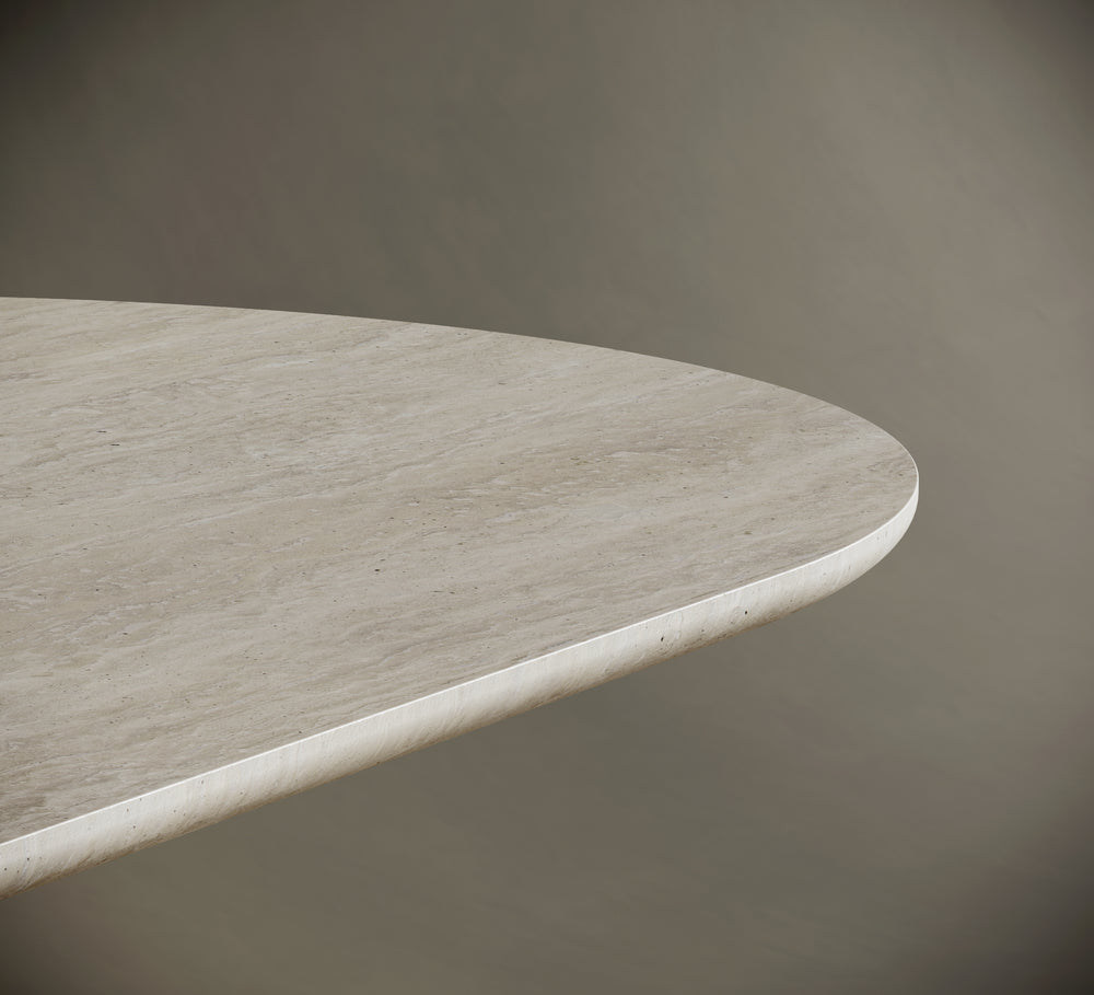 Ellipse Travertine Dining Table - Elliptical Block Leg