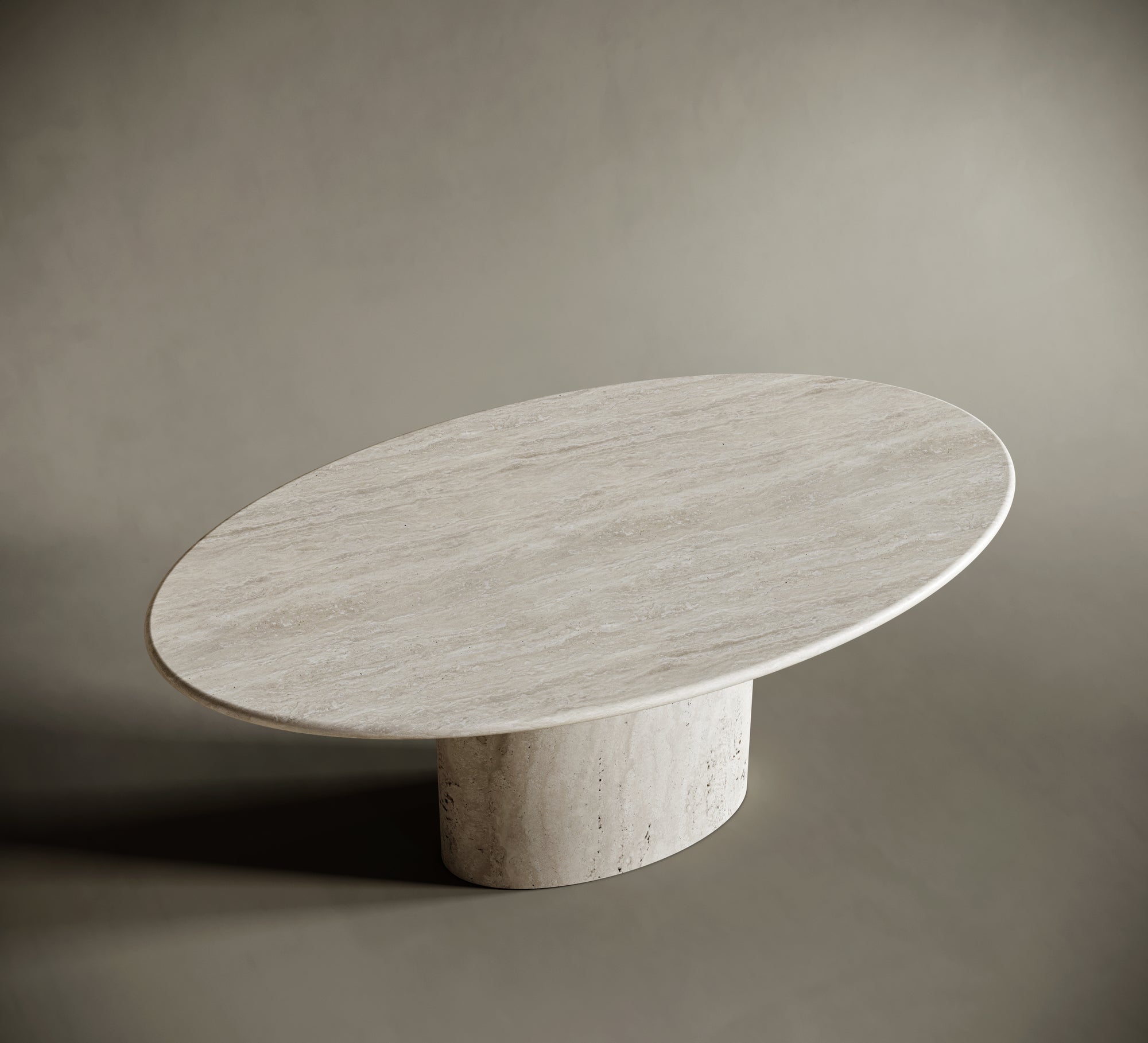Ellipse Travertine Dining Table - Elliptical Block Leg