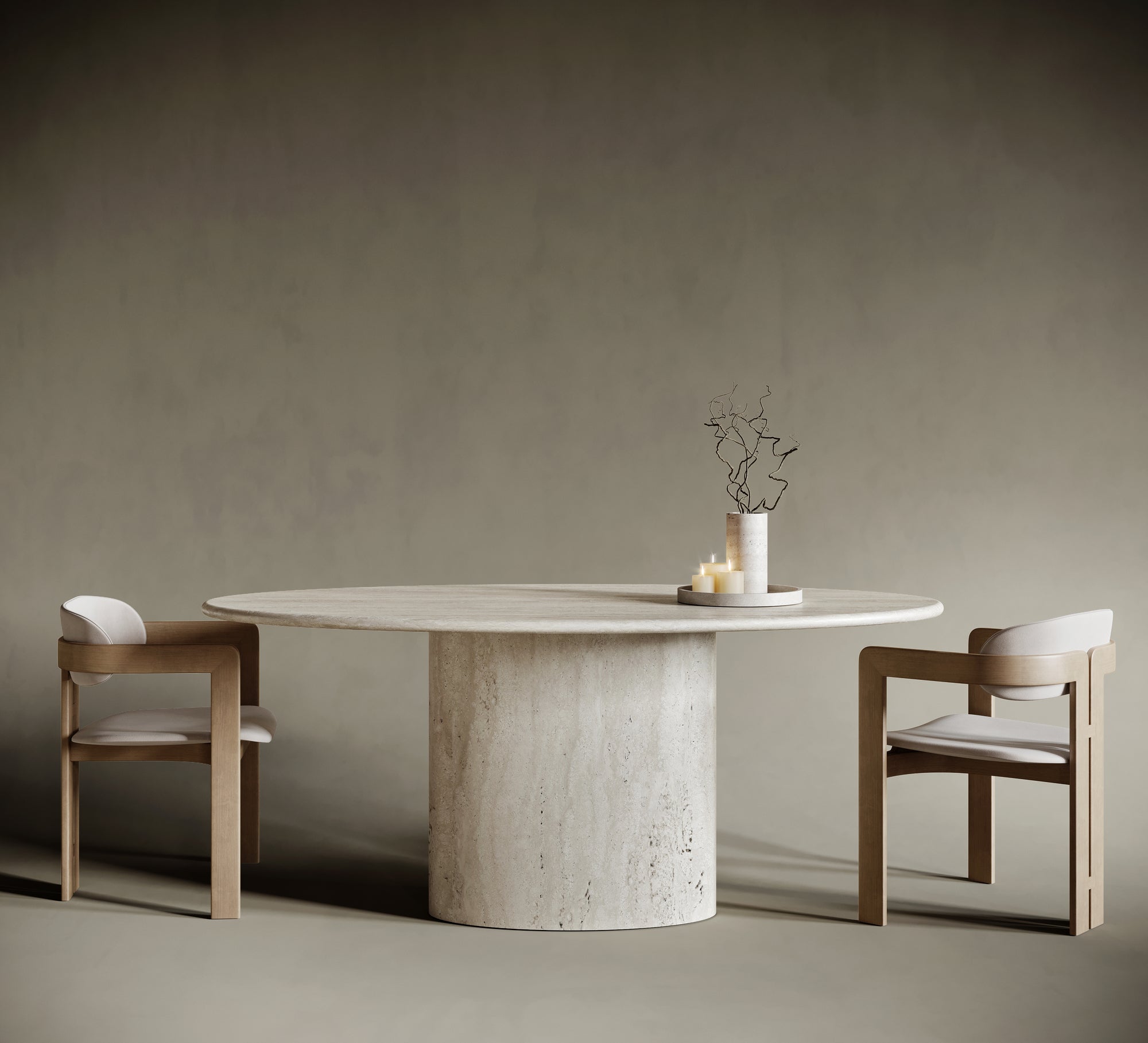 Ellipse Travertine Dining Table - Elliptical Block Leg
