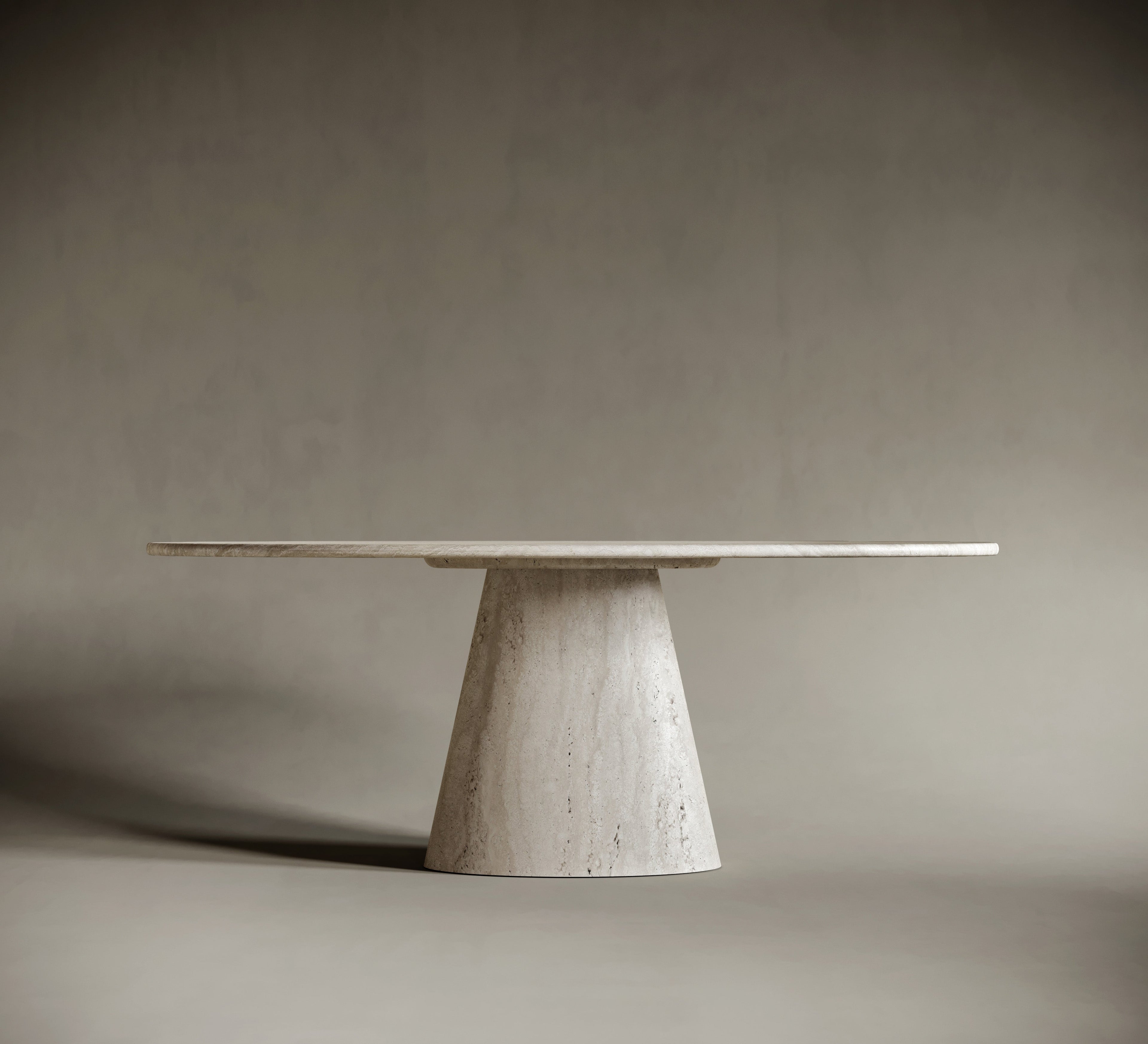 LEANDRO Ellipse Travertine Dining Table - Tapered Elliptical Leg