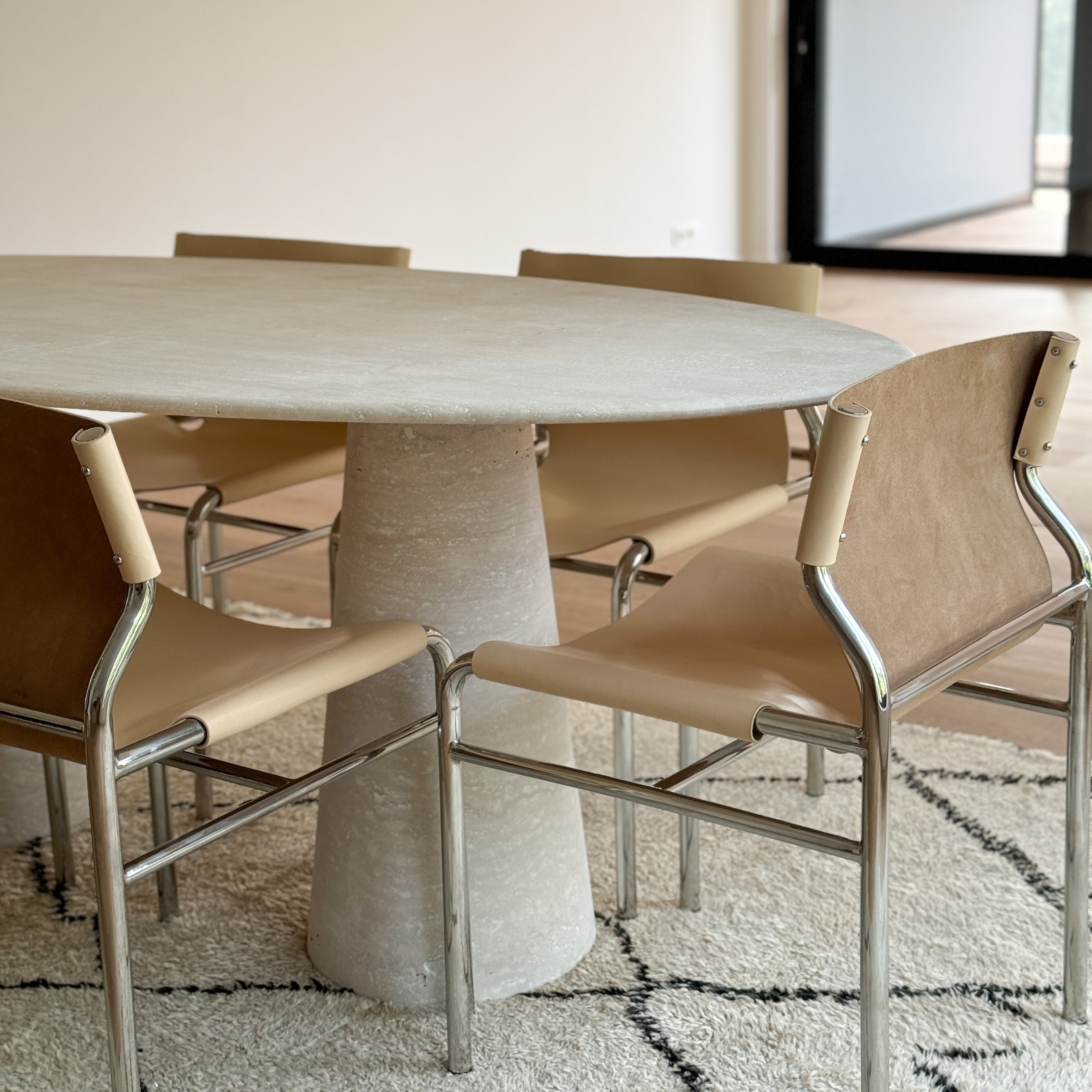 Ellipse Travertine Dining Table - Conical Legs