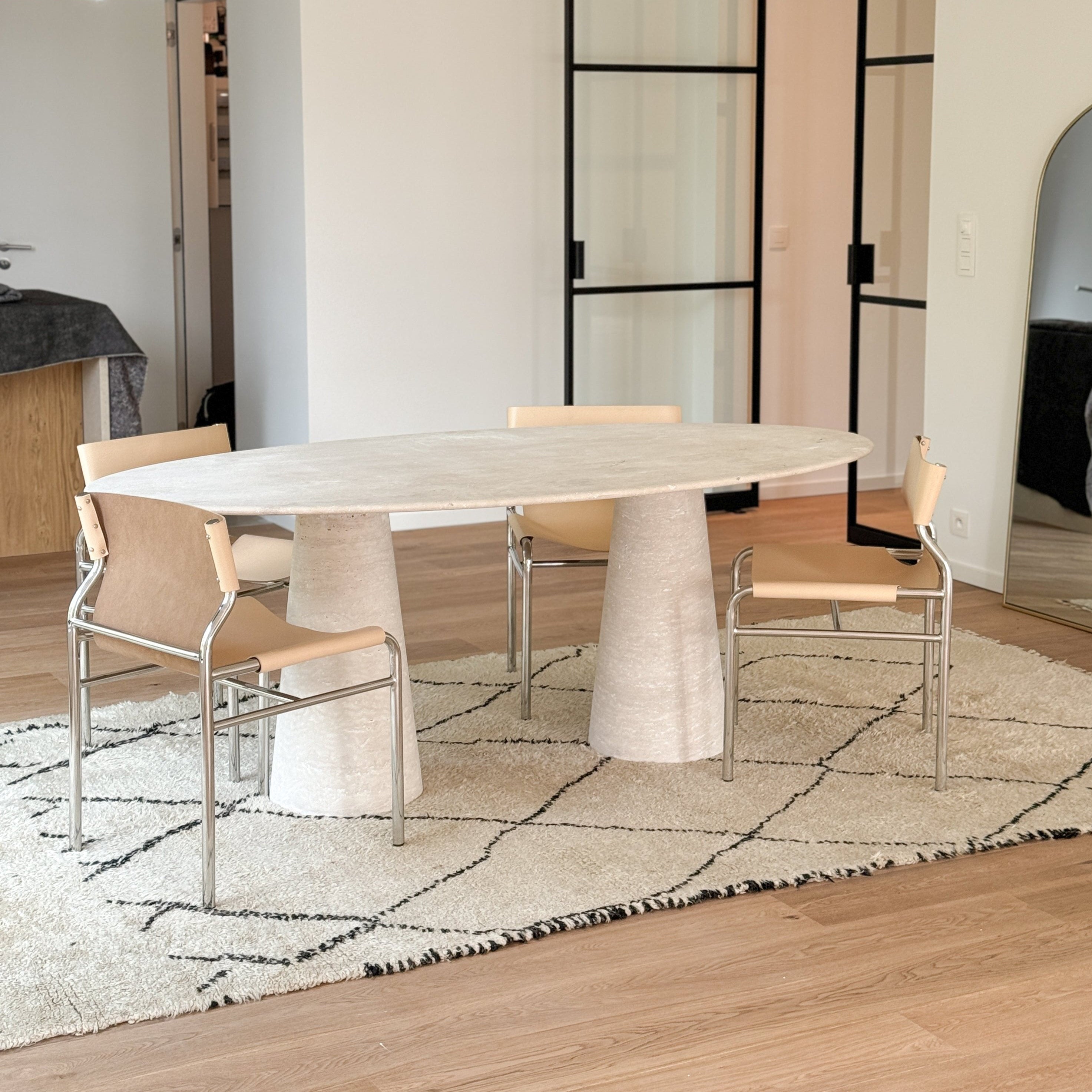 Ellipse Travertine Dining Table - Conical Legs
