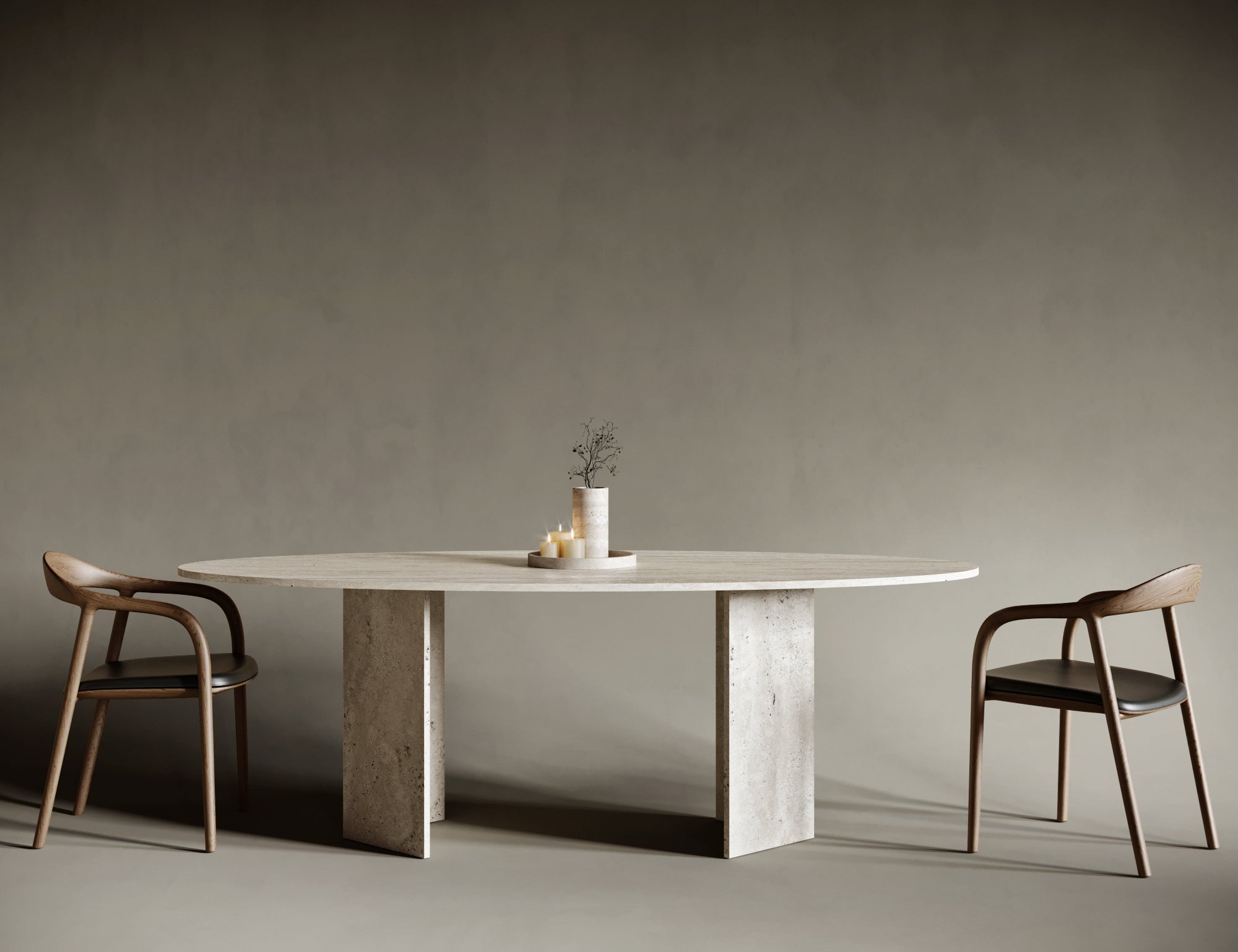 Ellipse Travertine Dining Table - V Legs