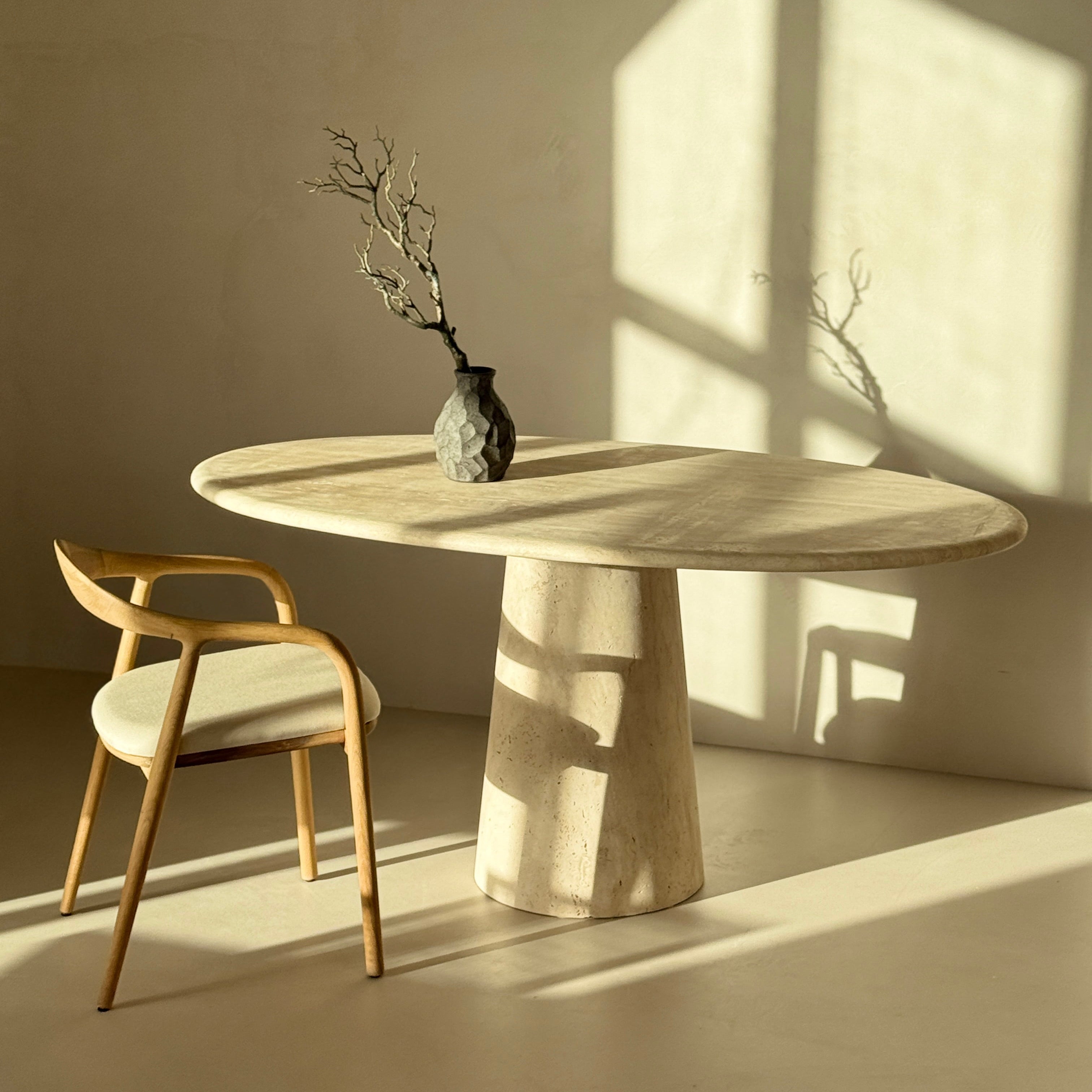 MONOS Ellipse Travertine Dining Table - Conical Leg | Ready to Ship