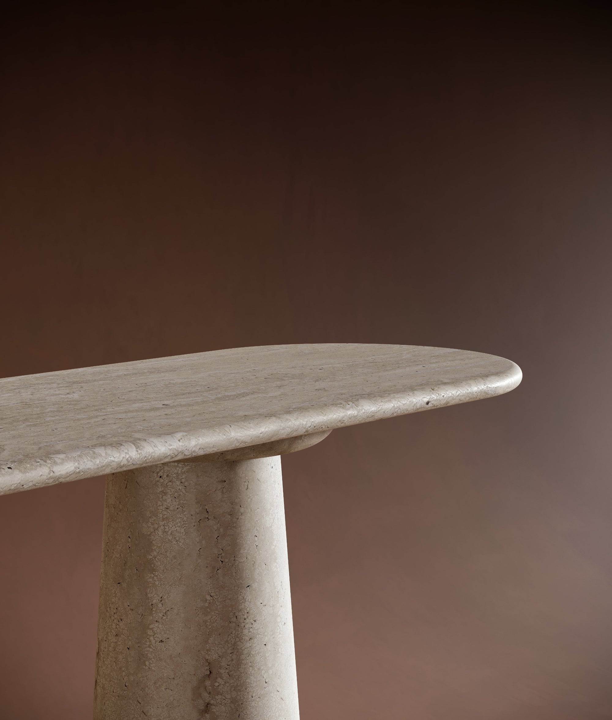 Oval Travertine Console Table - Conical Legs