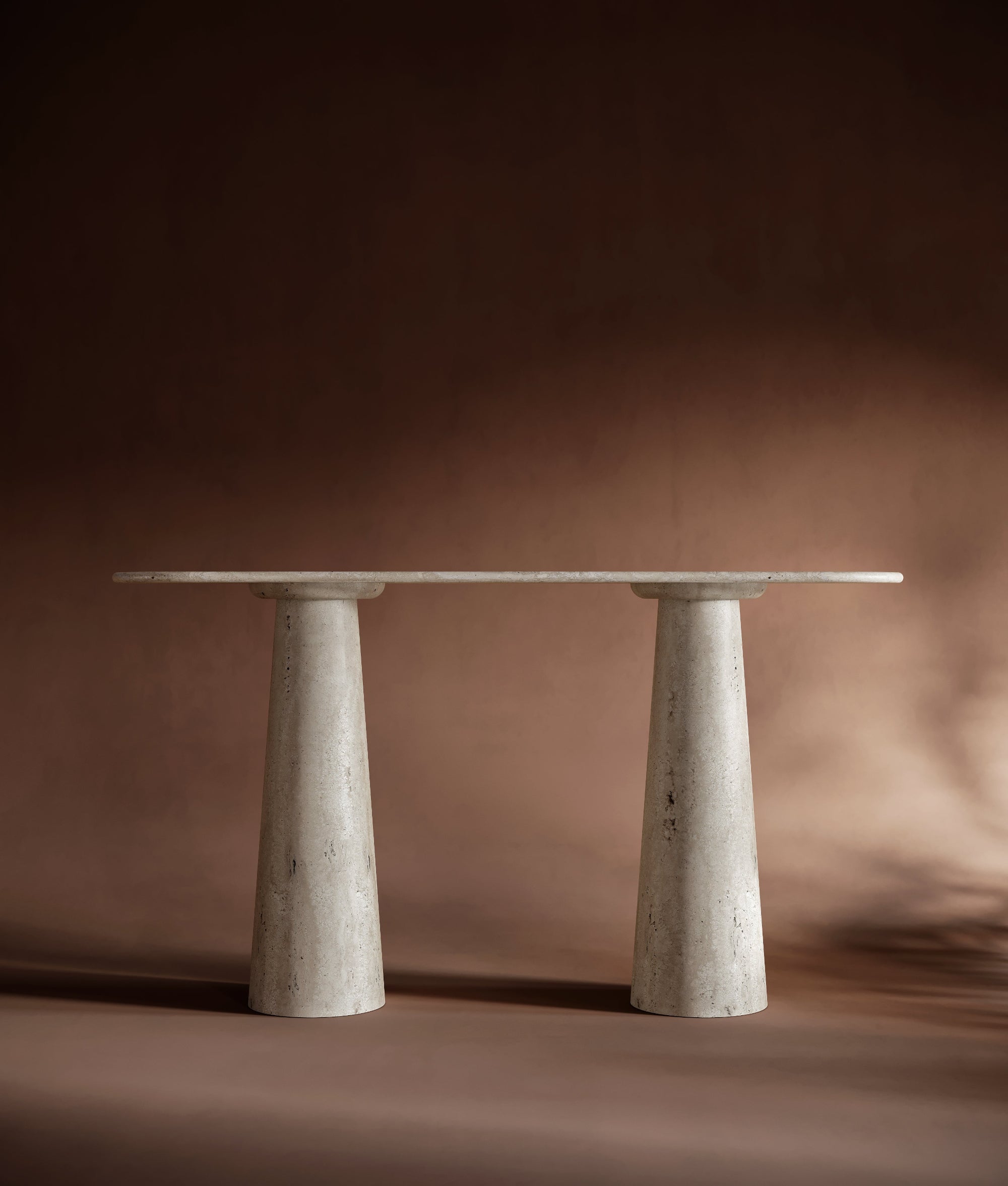 Oval Travertine Console Table - Conical Legs