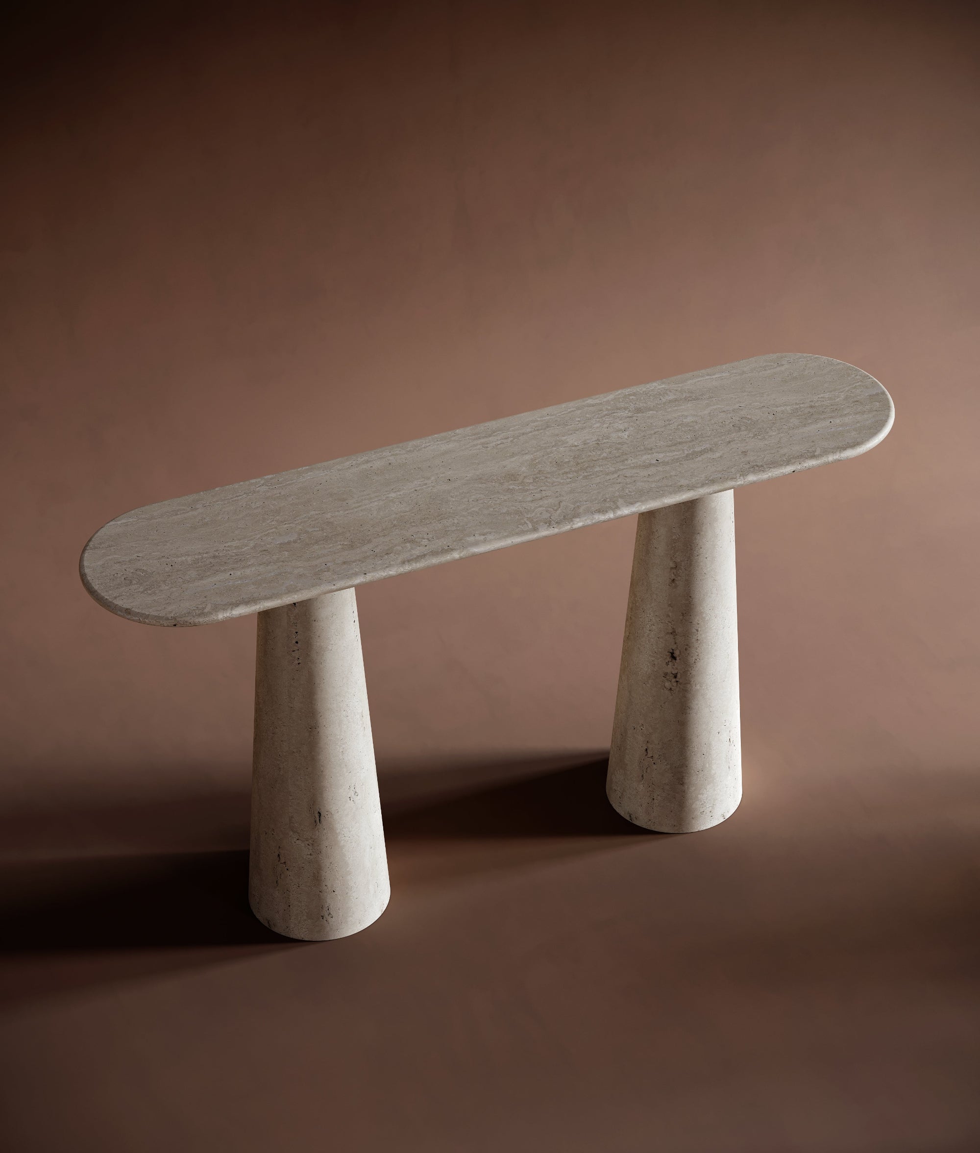 Oval Travertine Console Table - Conical Legs