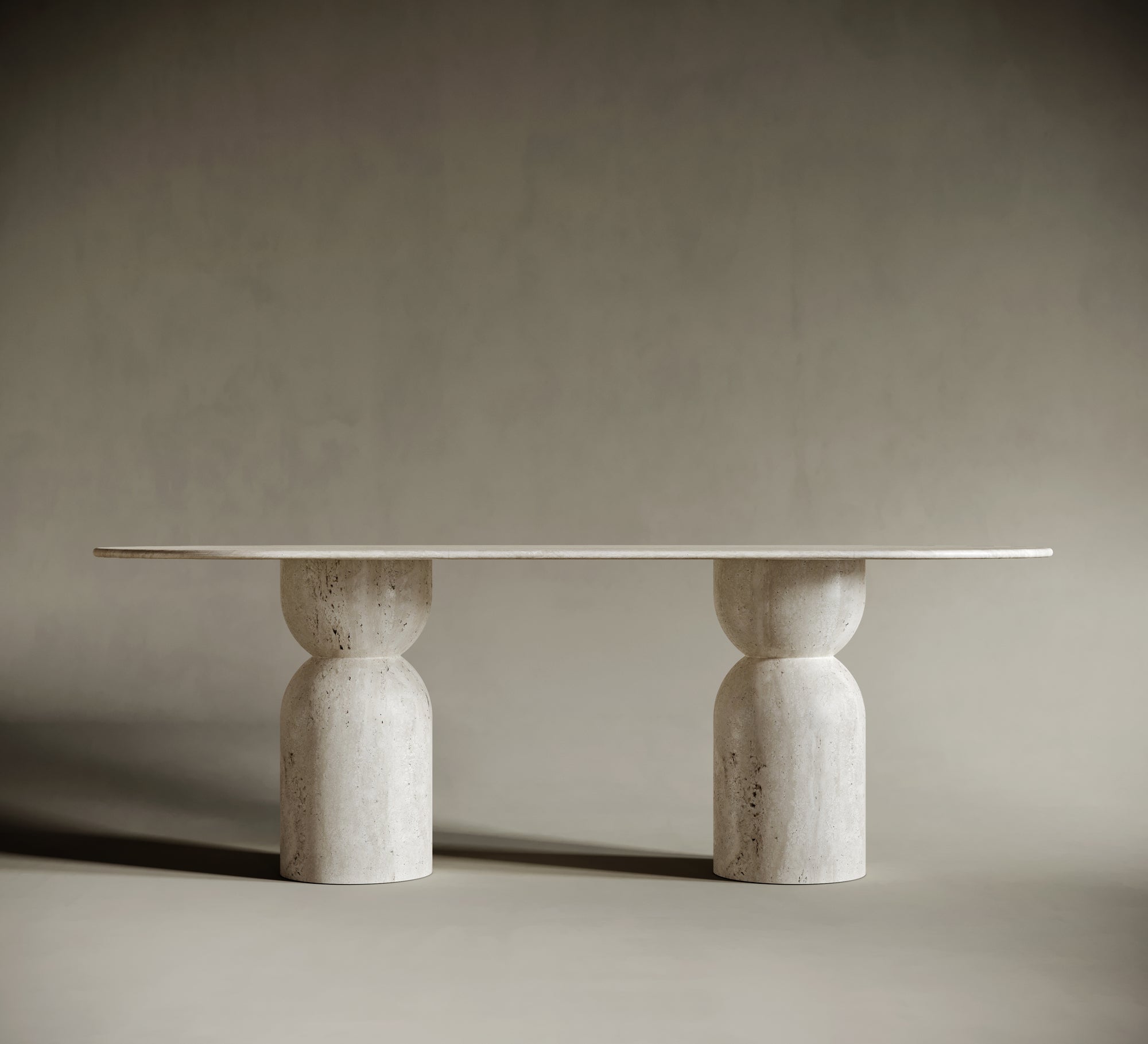 Oval Travertine Dining Table  - Hourglass Legs | Ready to Ship