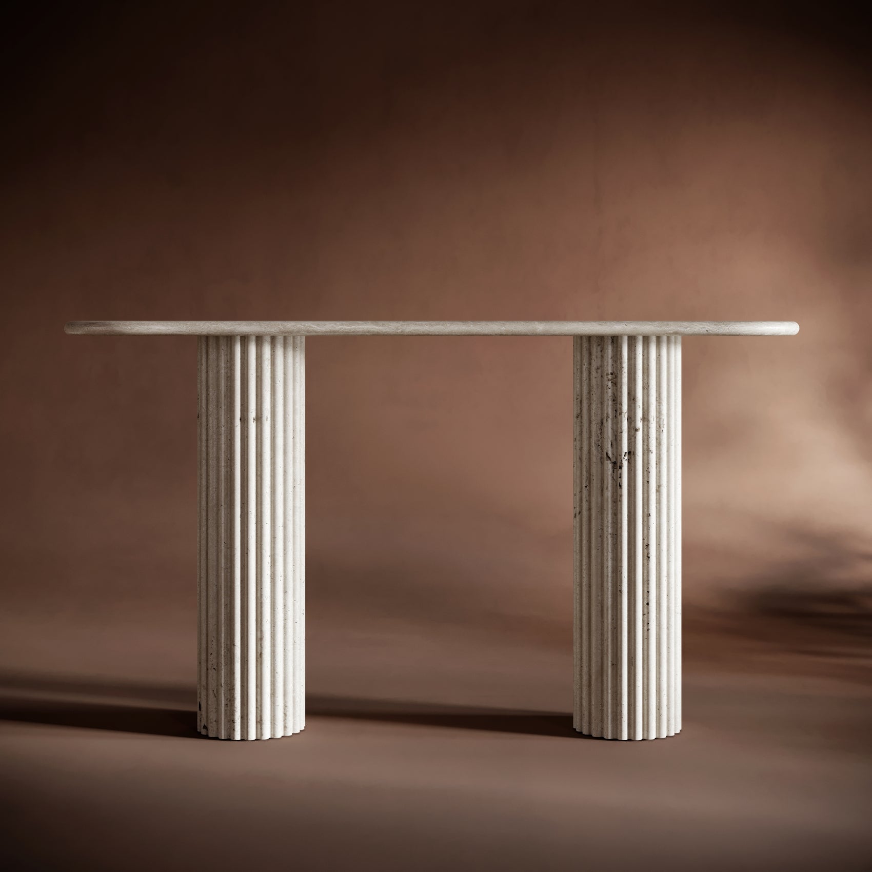 Oval Travertine Console Table - Fluted Legs