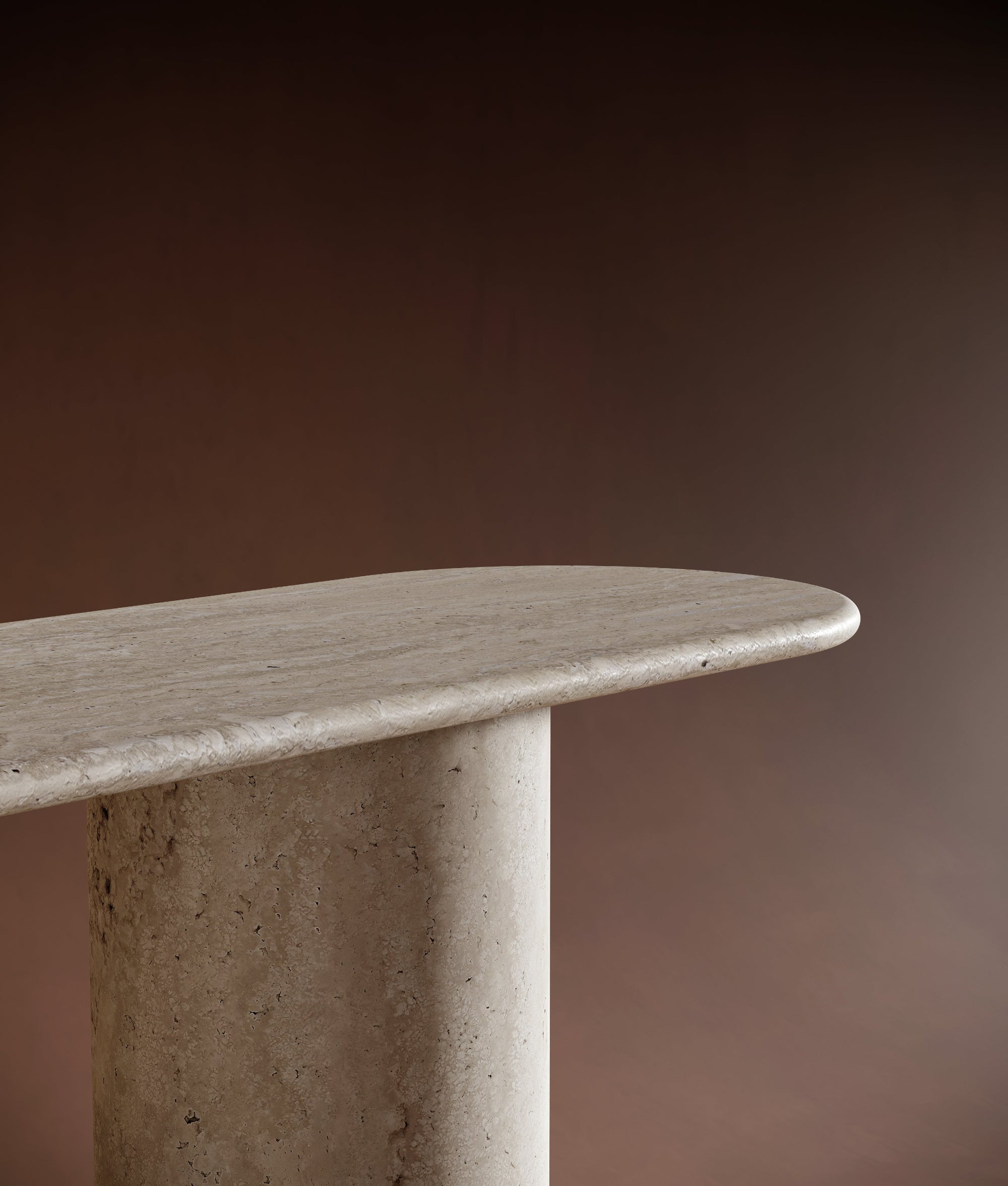Oval Travertine Console Table - Cylindrical Legs