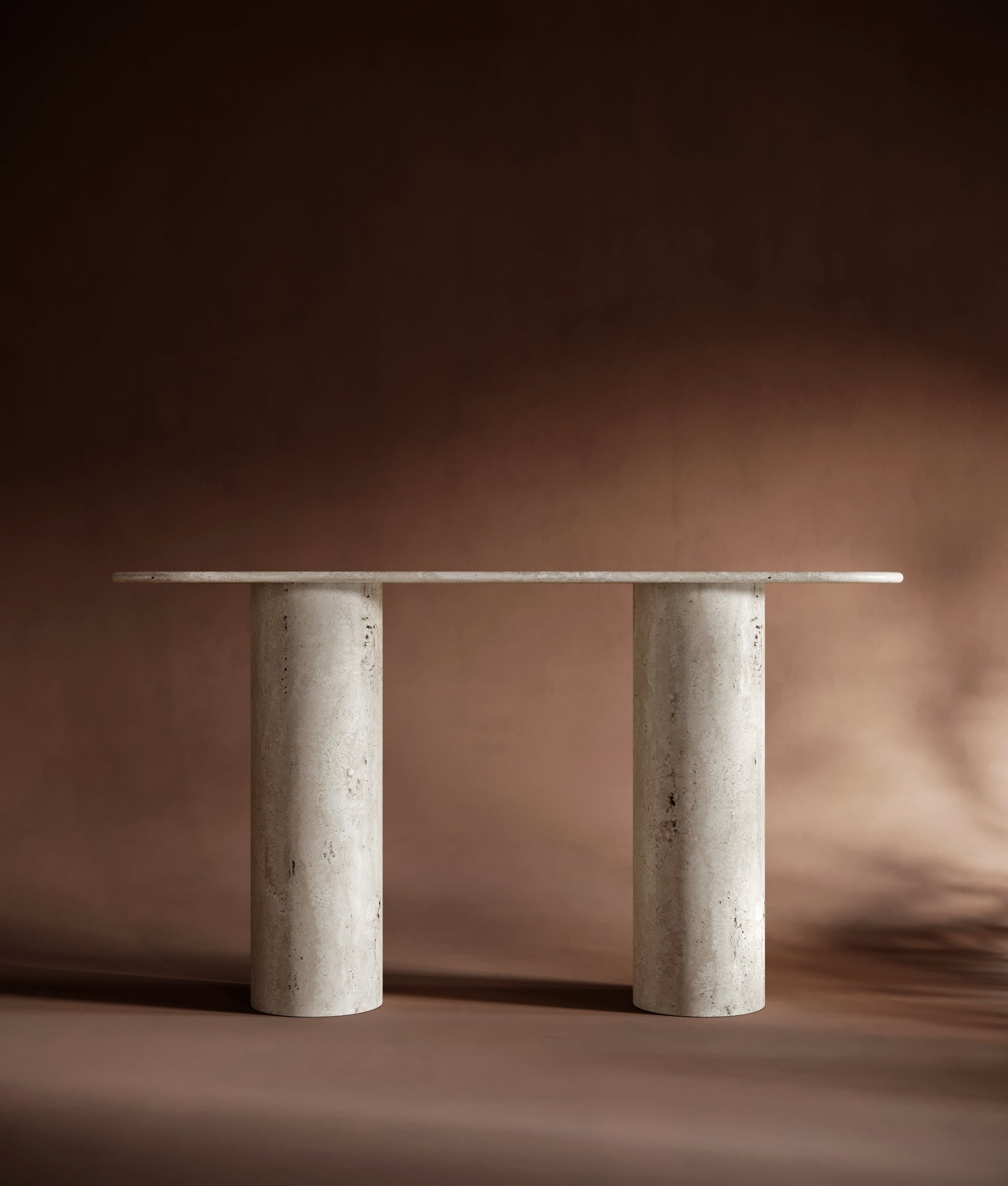 Oval Travertine Console Table - Cylindrical Legs