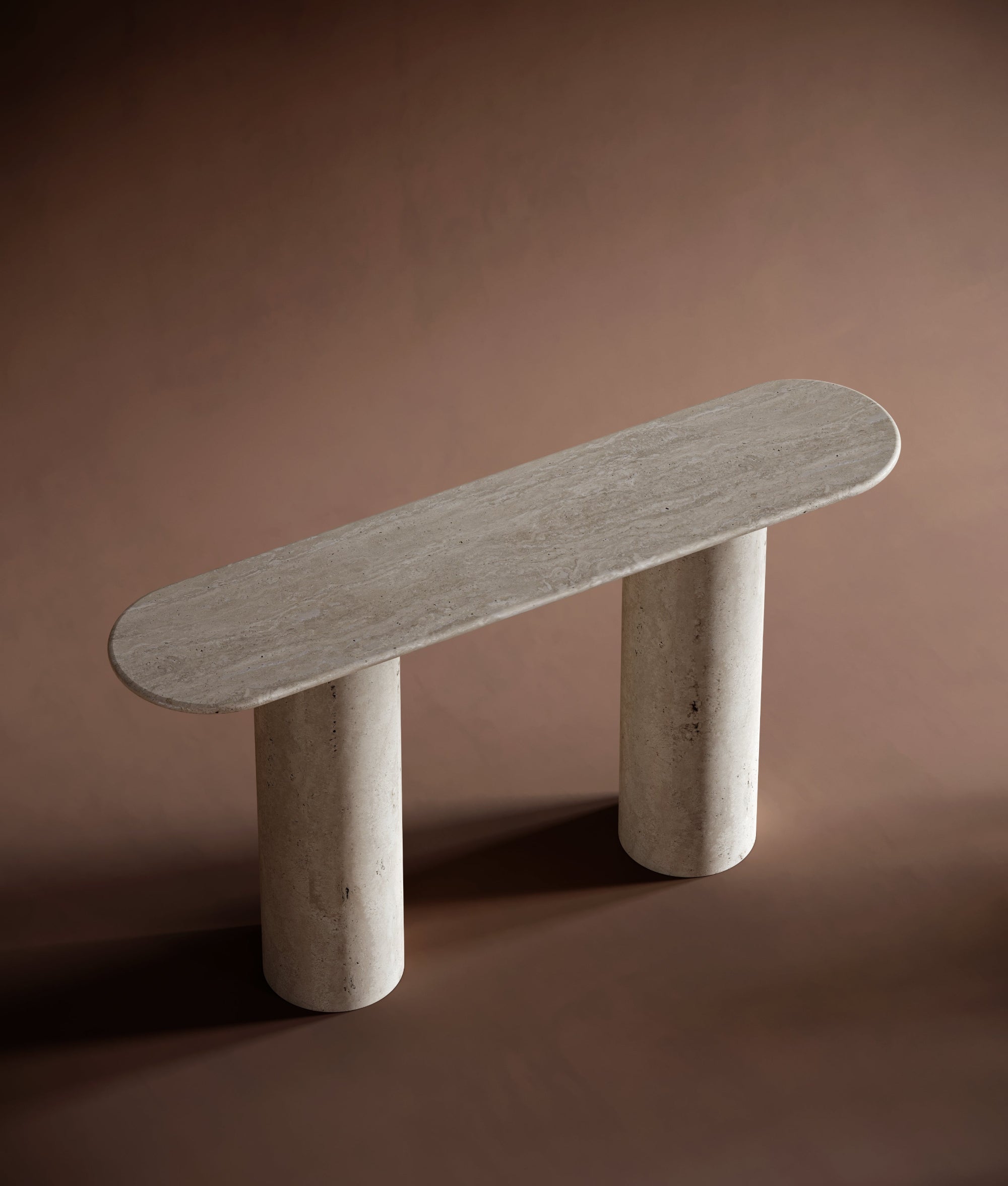 Oval Travertine Console Table - Cylindrical Legs