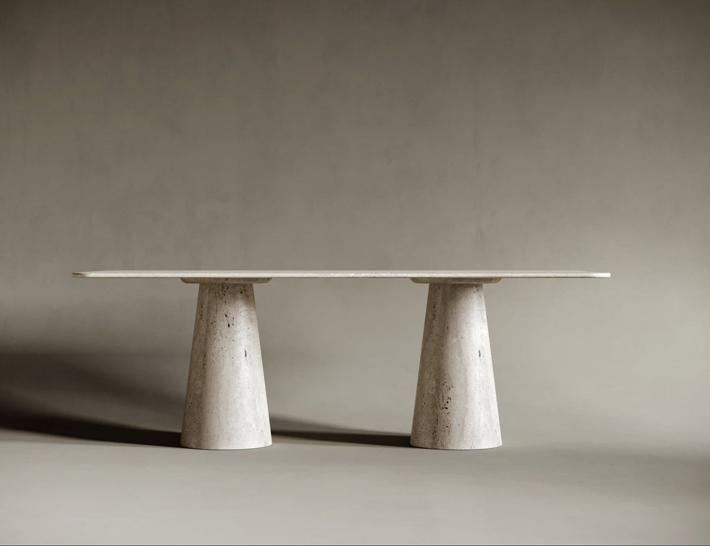 Rectangular Travertine Dining Table - Conical Legs