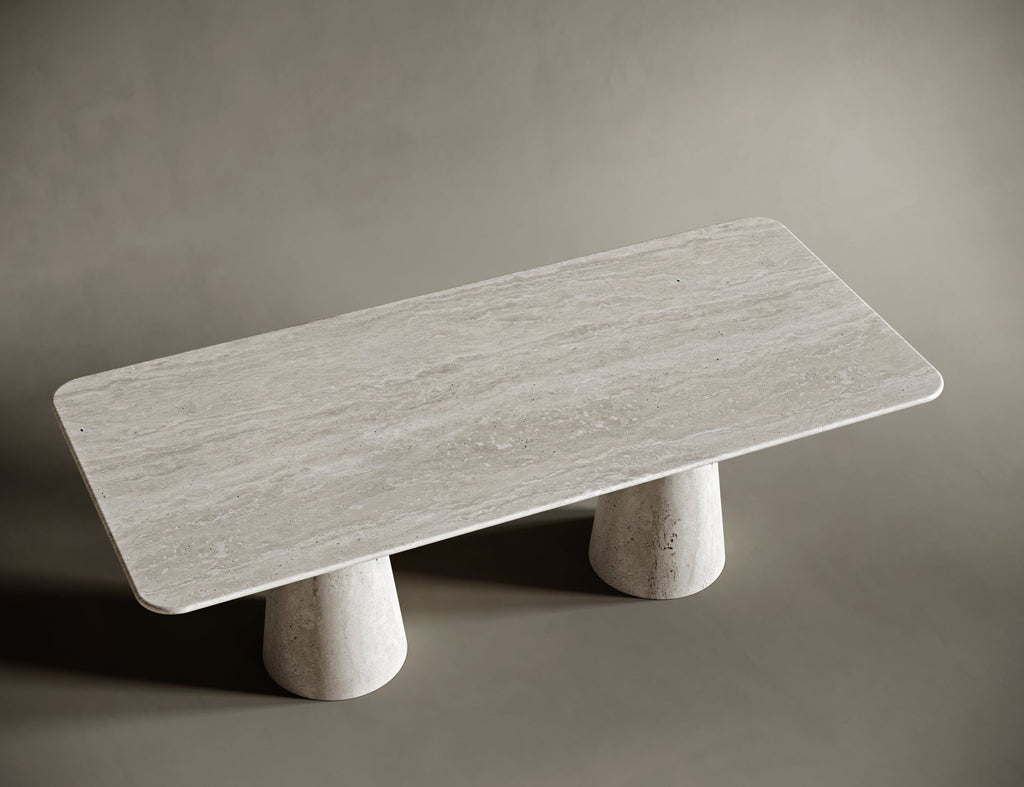 Rectangular Travertine Dining Table - Conical Legs