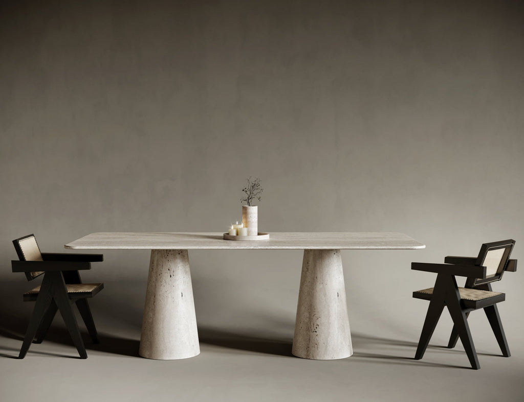 Rectangular Travertine Dining Table - Conical Legs