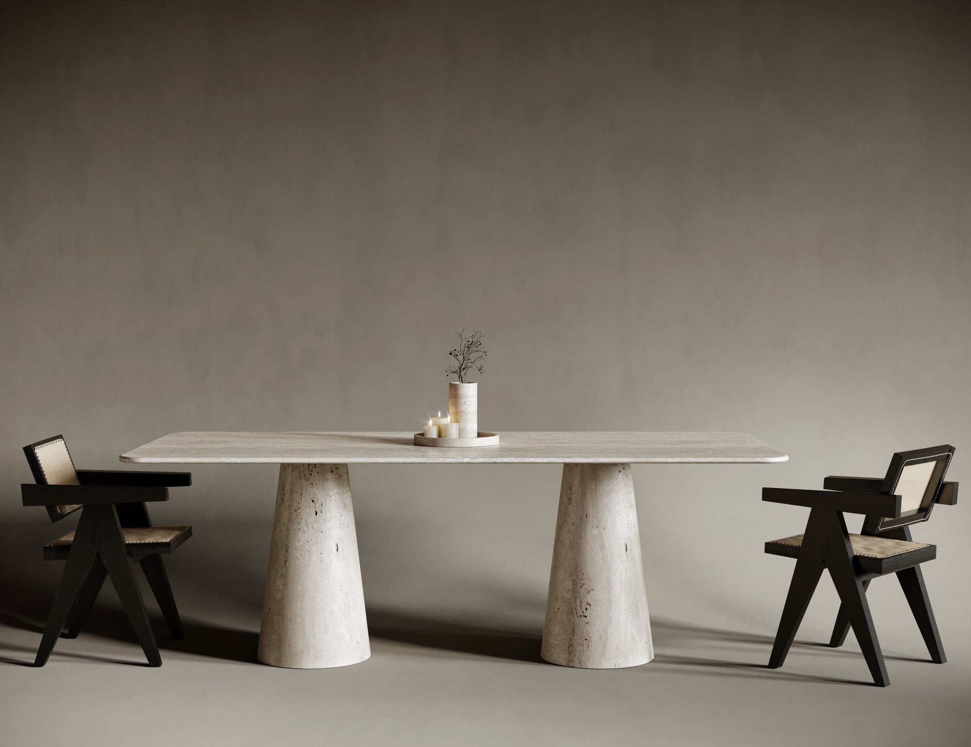 Rectangular Travertine Dining Table - Conical Legs