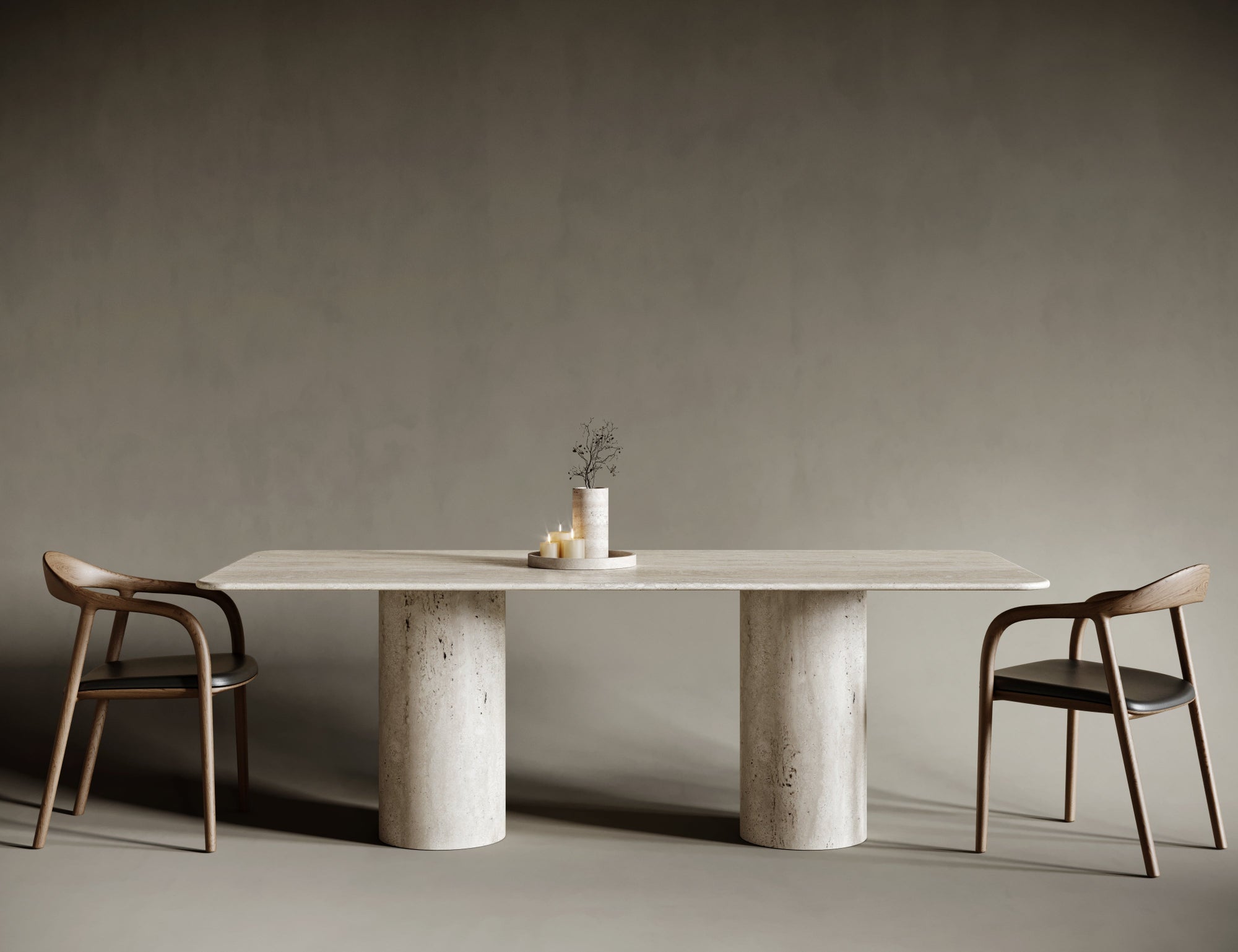 Rectangular Travertine Dining Table - Cylindrical Legs
