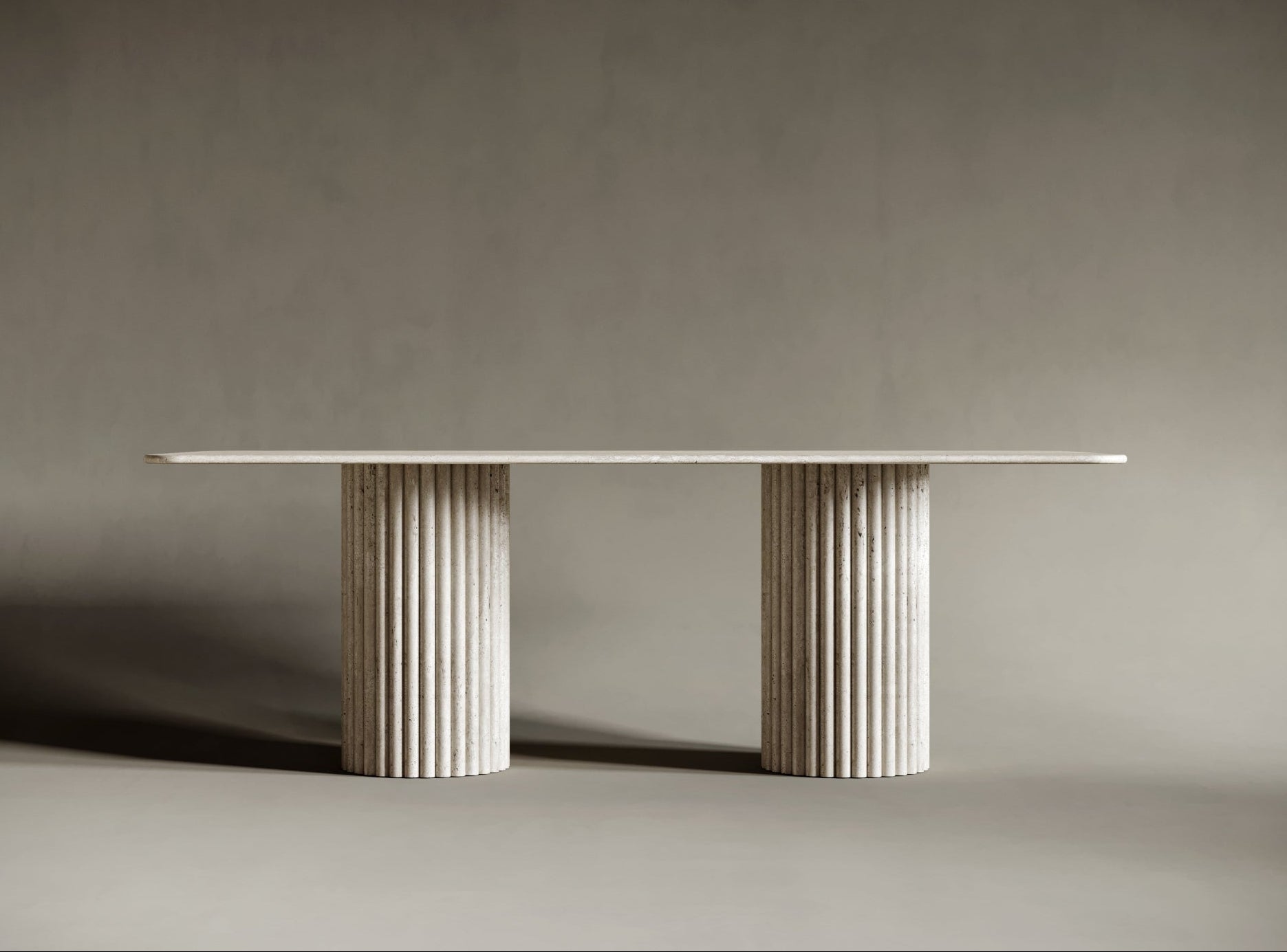 Rectangular Travertine Dining Table - Fluted Legs