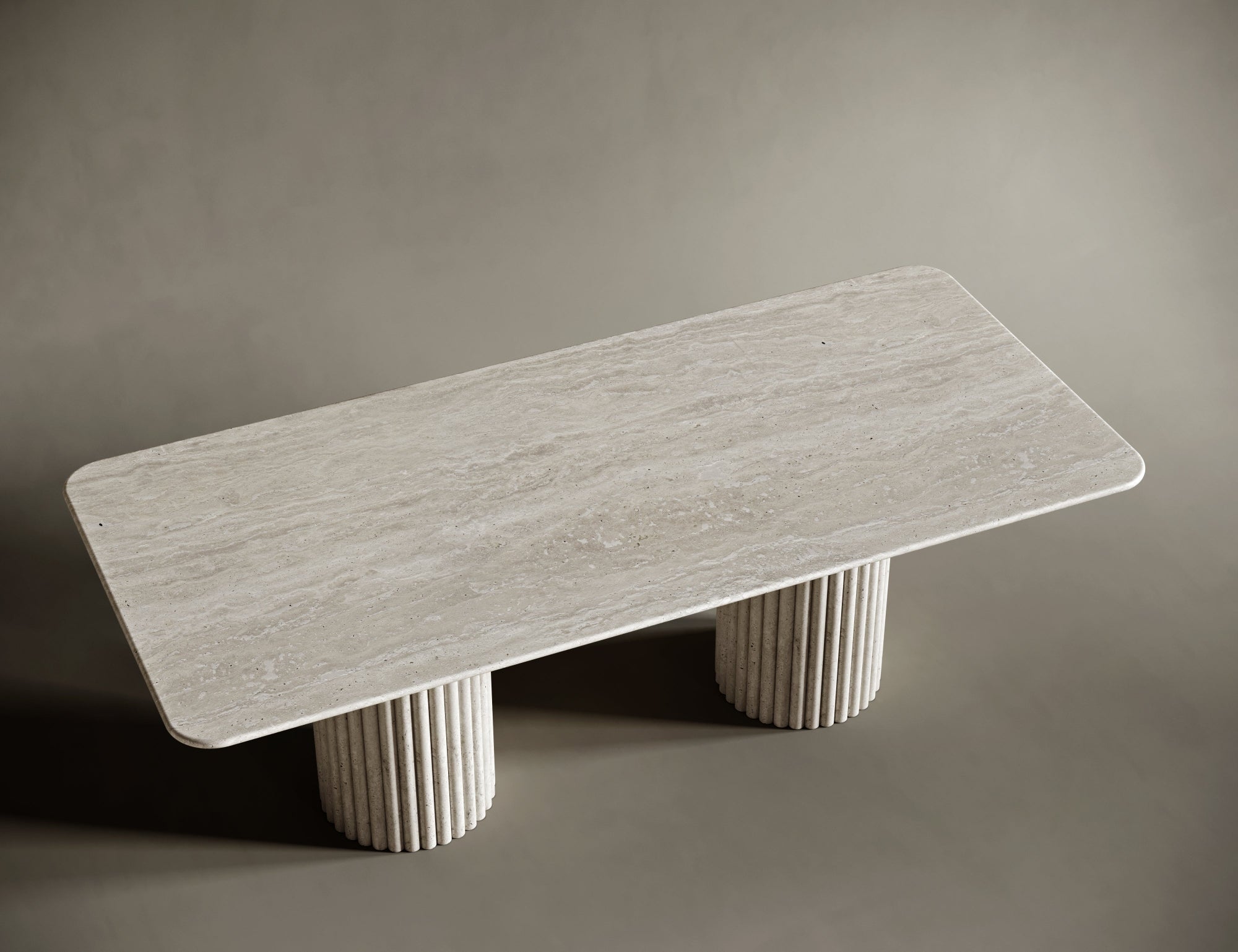 Rectangular Travertine Dining Table - Fluted Legs
