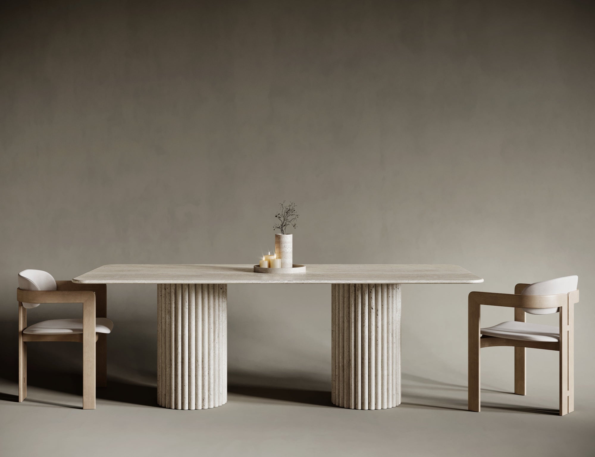 Rectangular Travertine Dining Table - Fluted Legs