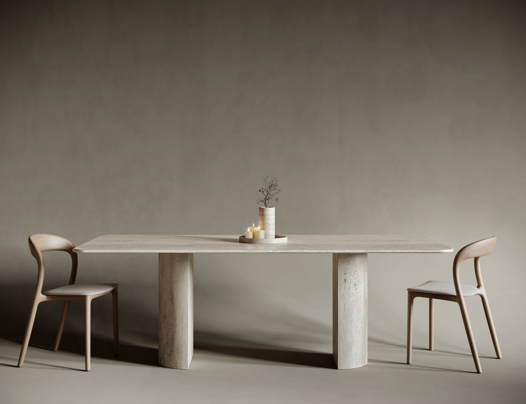 Rectangular Travertine Dining Table - D-Form Legs