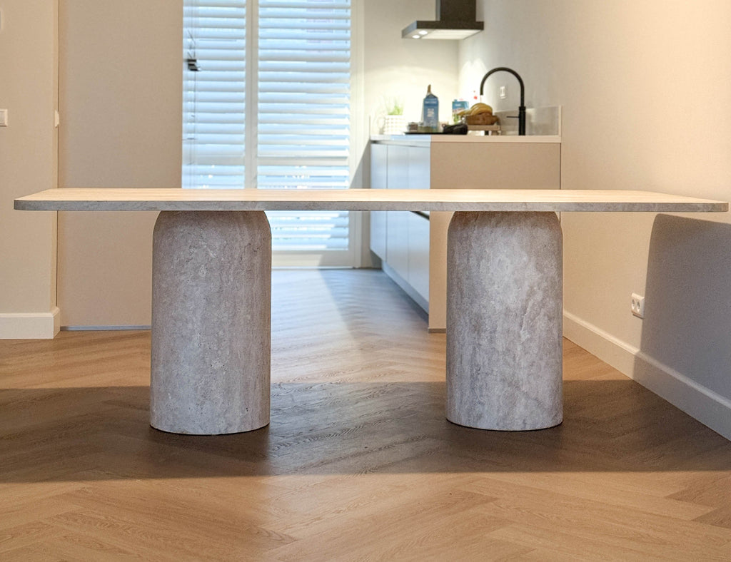 Rectangular Travertine Dining Table - Rounded Legs