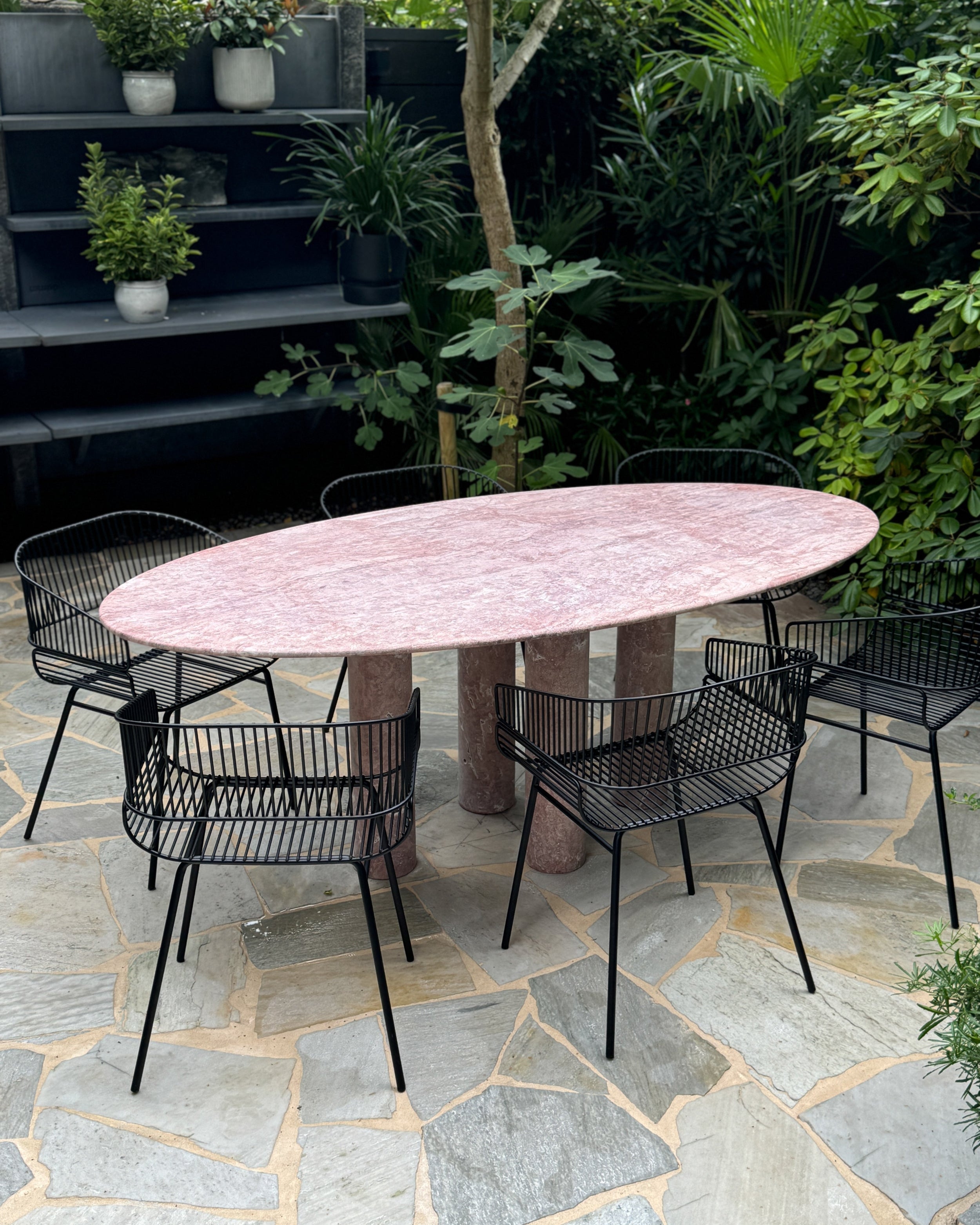 Ellipse Travertine Dining Table - Quartet Leg