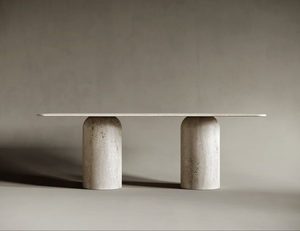 Rectangular Travertine Dining Table - Rounded Legs