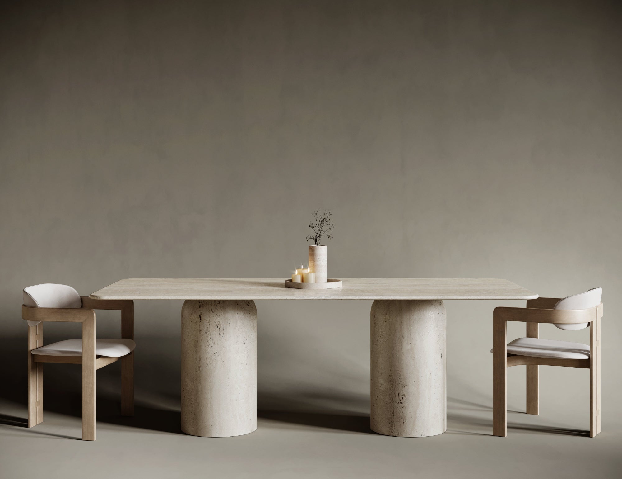 Rectangular Travertine Dining Table - Rounded Legs