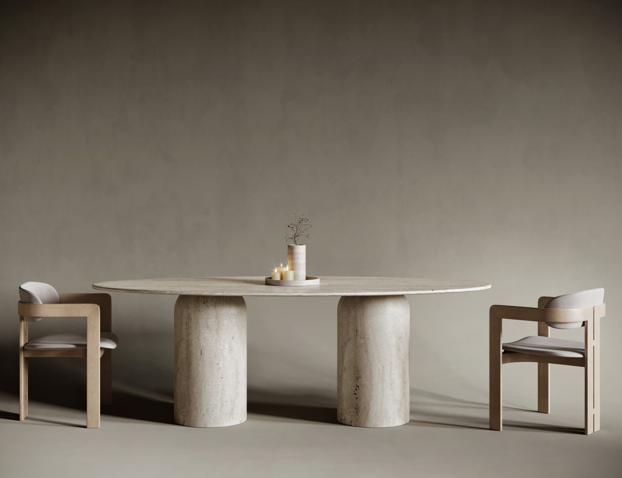 Ellipse Travertine Dining Table - Rounded Legs | Ready to Ship