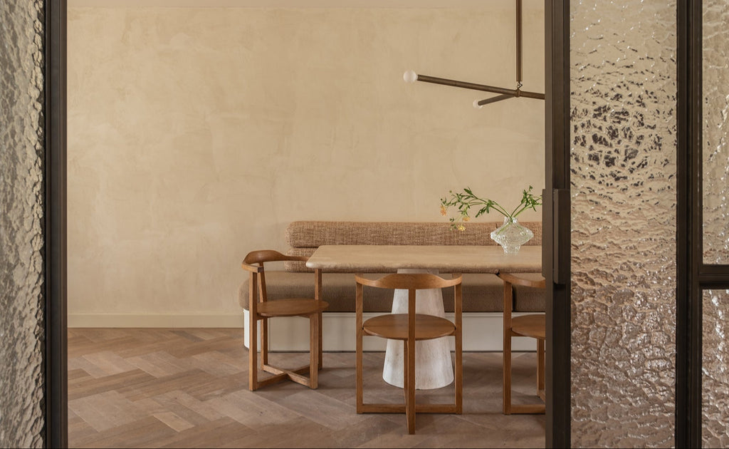 Rectangular Travertine Dining Table - Conical Legs